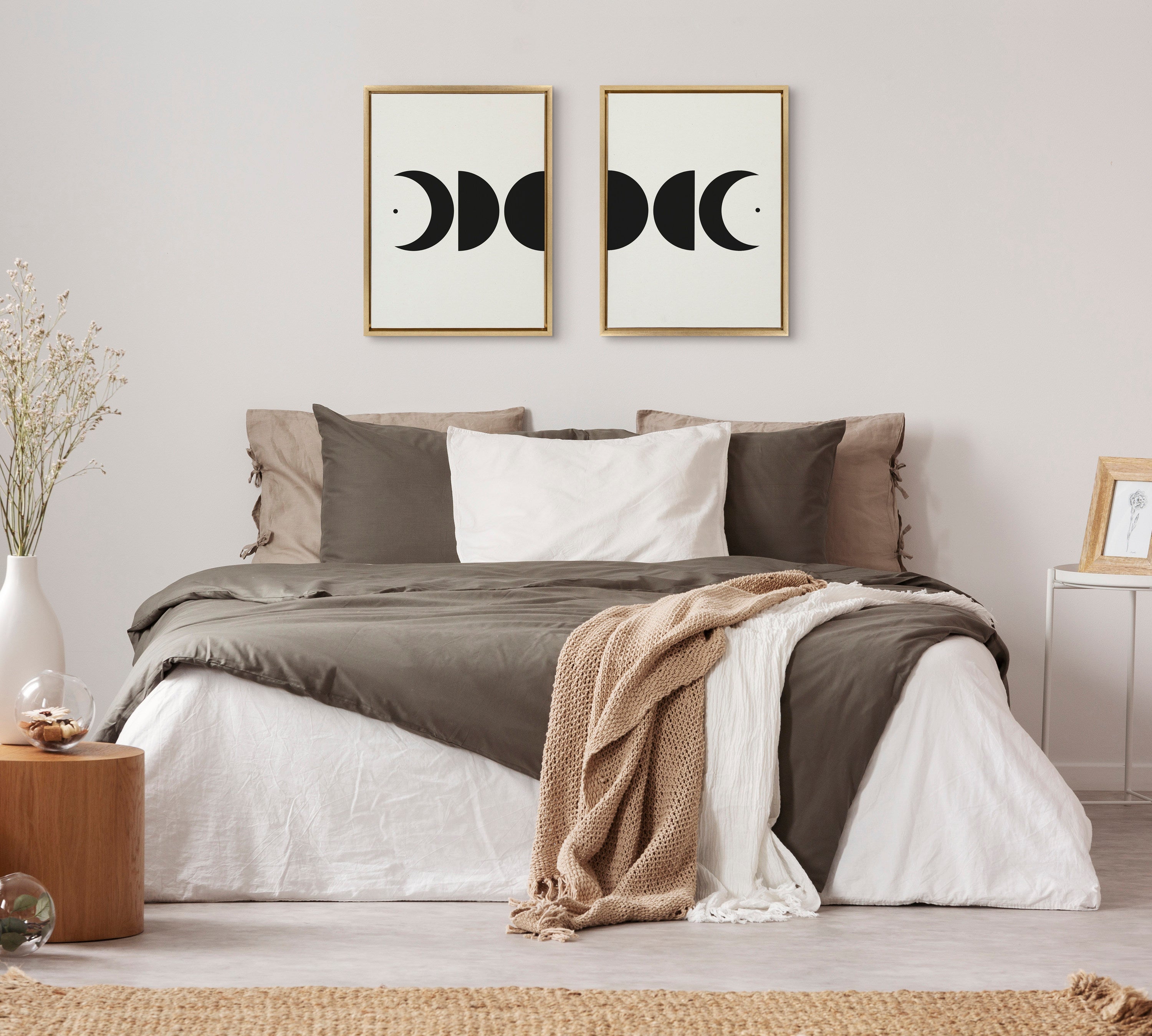 Sylvie Modern Geometric Moon Phases Framed Canvas Set by The Creative Bunch Studio