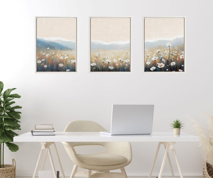 Sylvie Traditional Painterly Summer Meadows Framed Canvas Art Set by The Creative Bunch Studio