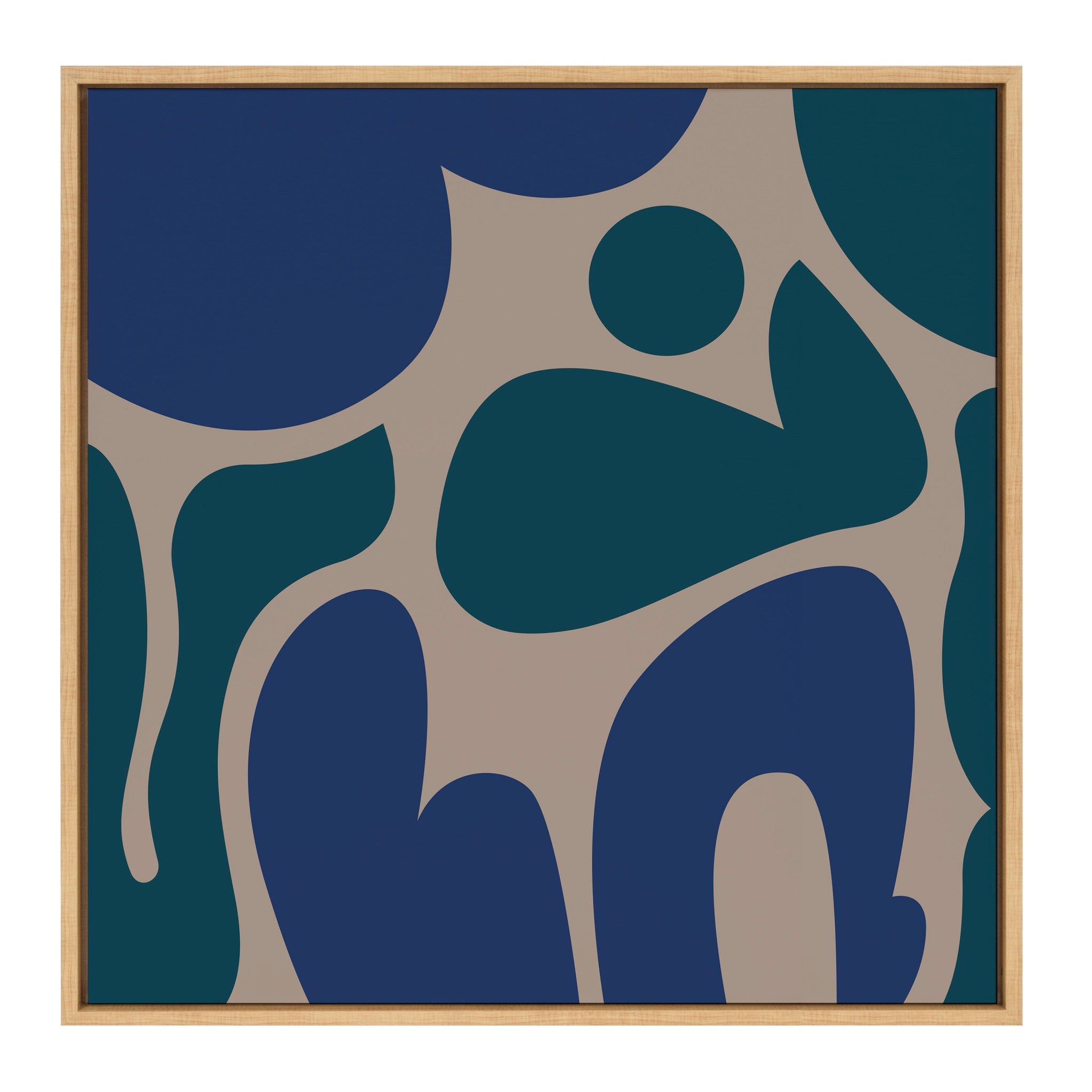 Sylvie Groovy Happy Abstract Blue and Green Framed Canvas by The Creative Bunch Studio