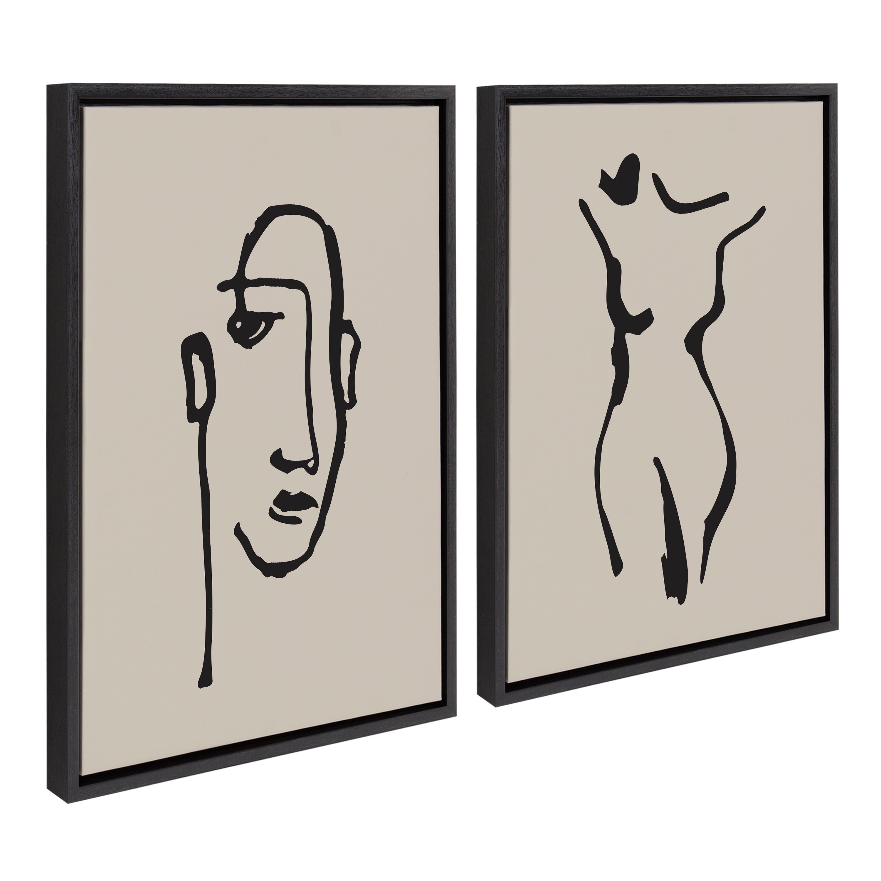 Sylvie Minimalist Neutral Line Art Drawing Face and Body Framed Canvas Art Set by The Creative Bunch Studio