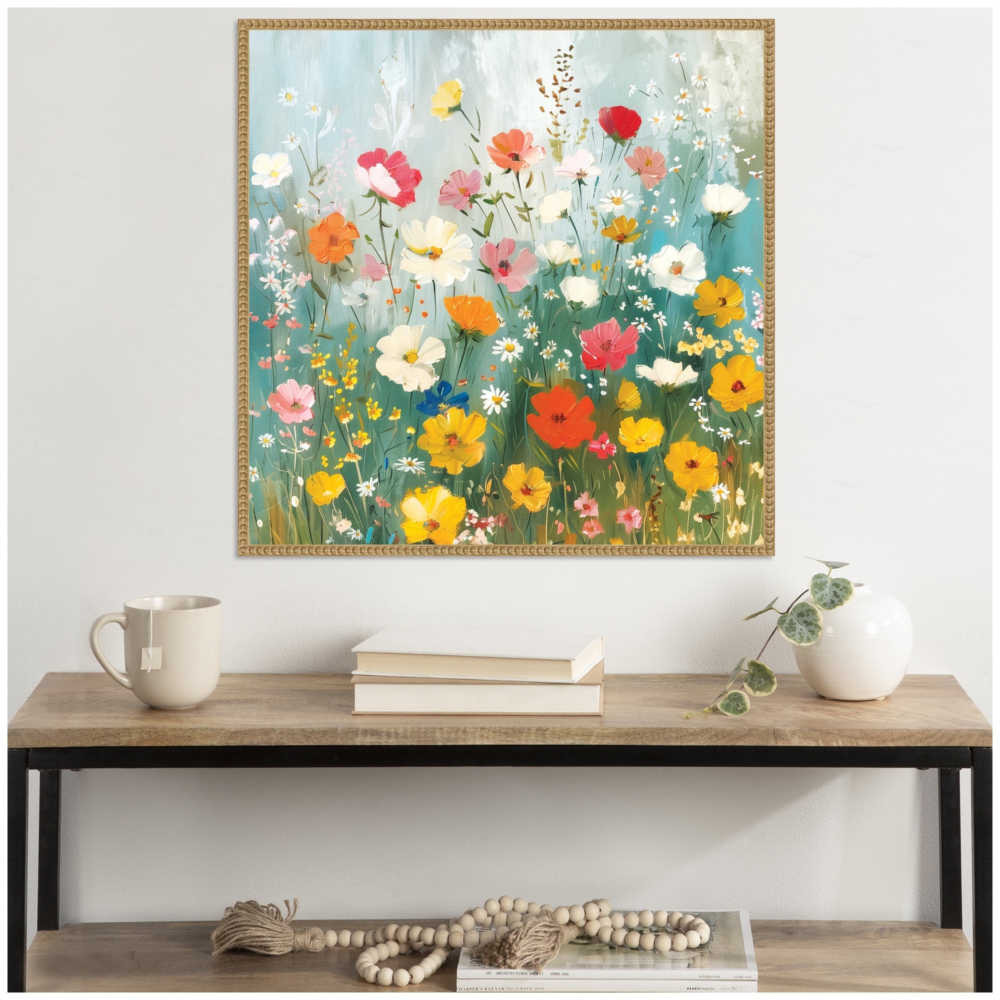 Sylvie Boho Wildflower Garden Framed Canvas by The Creative Bunch Studio
