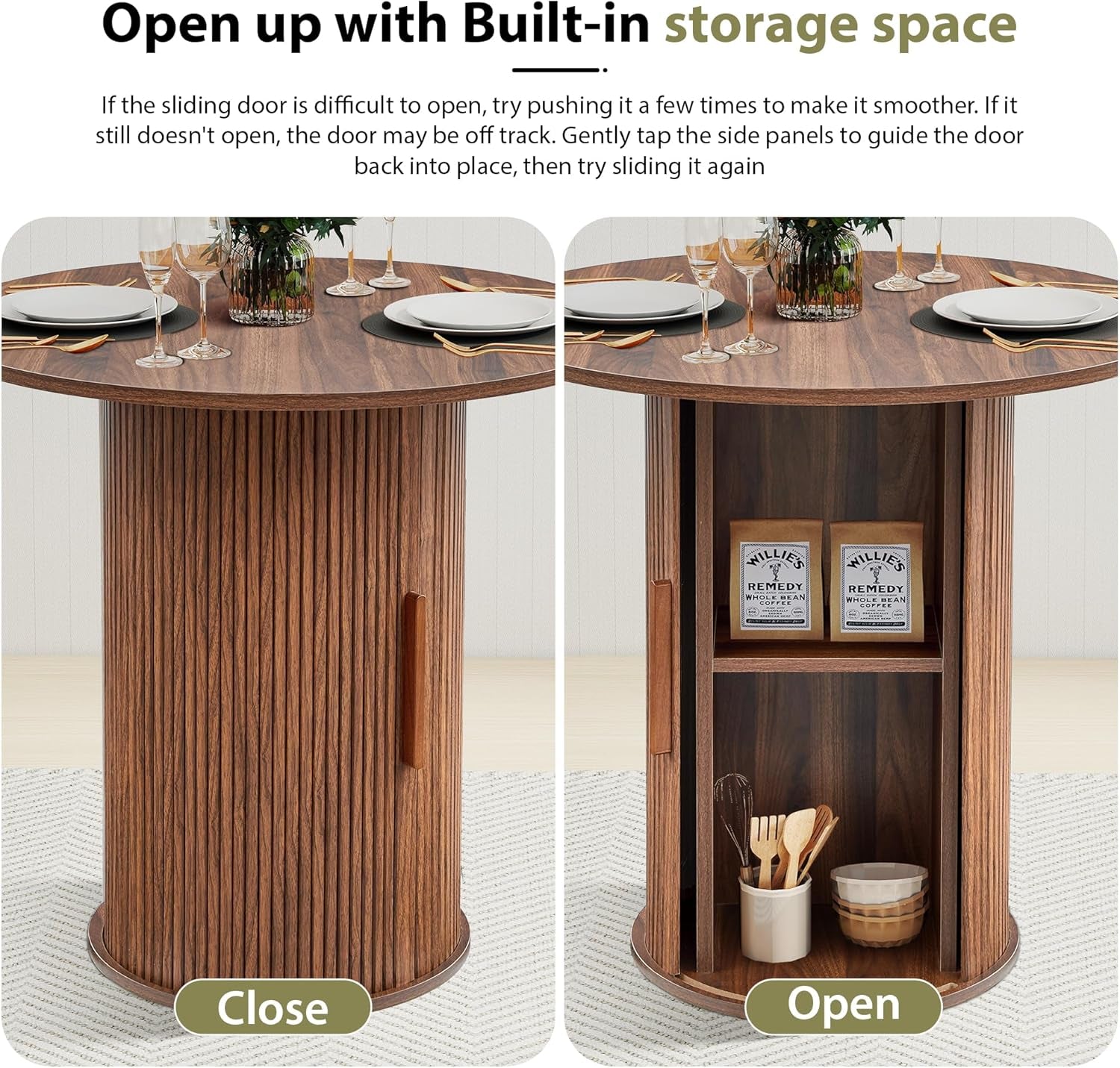 31.5 Inch Walnut Round Dining Table For Two To Four