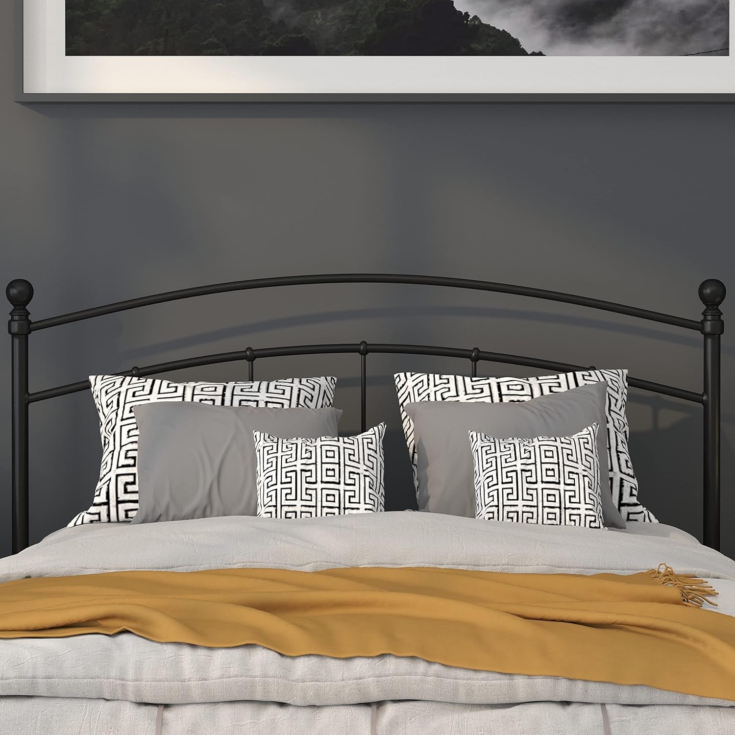 Contemporary Black Metal Queen Size Headboard with Support
