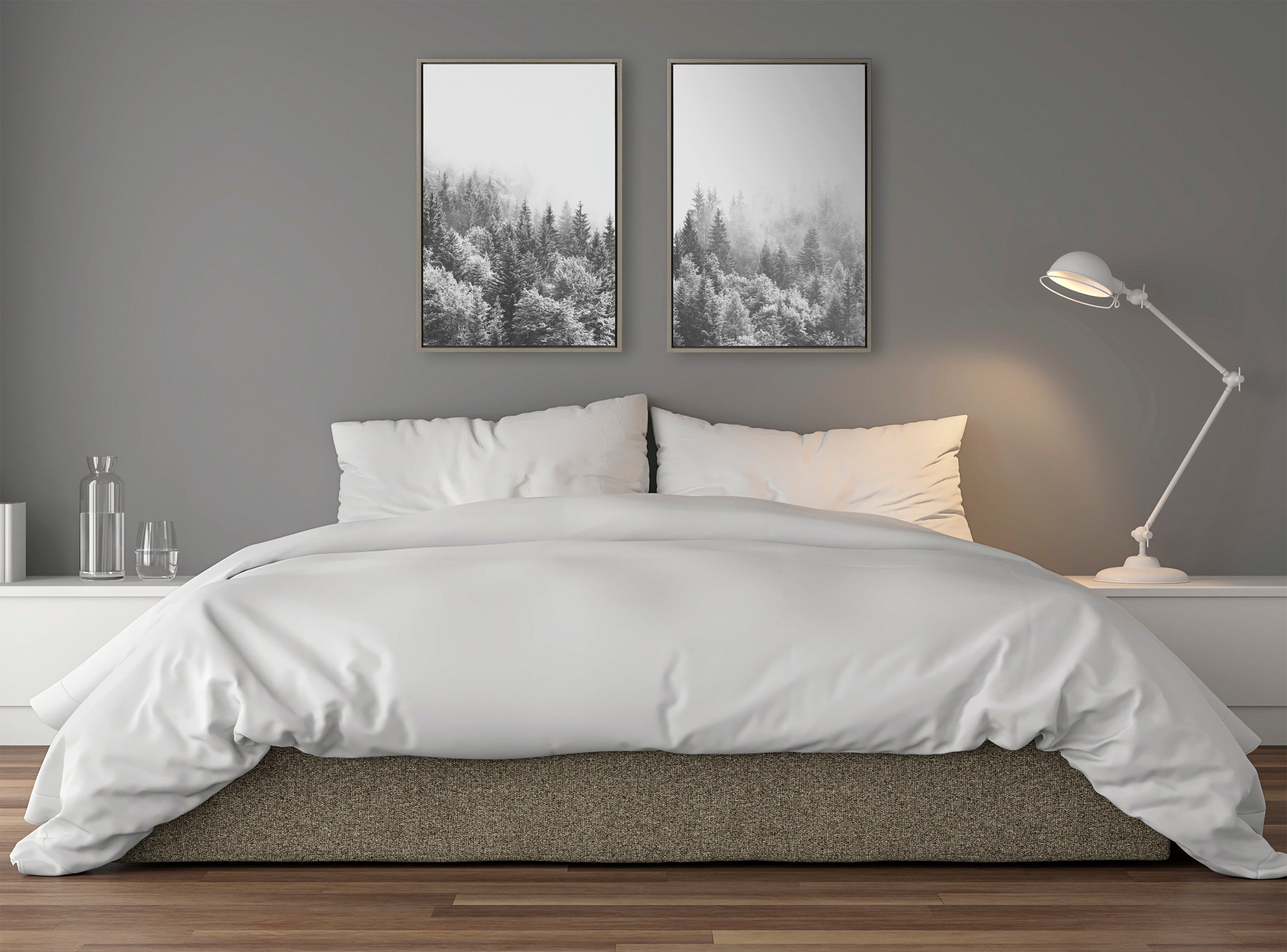 Sylvie Forest On A Foggy Day Black and White Framed Canvas Set by The Creative Bunch Studio