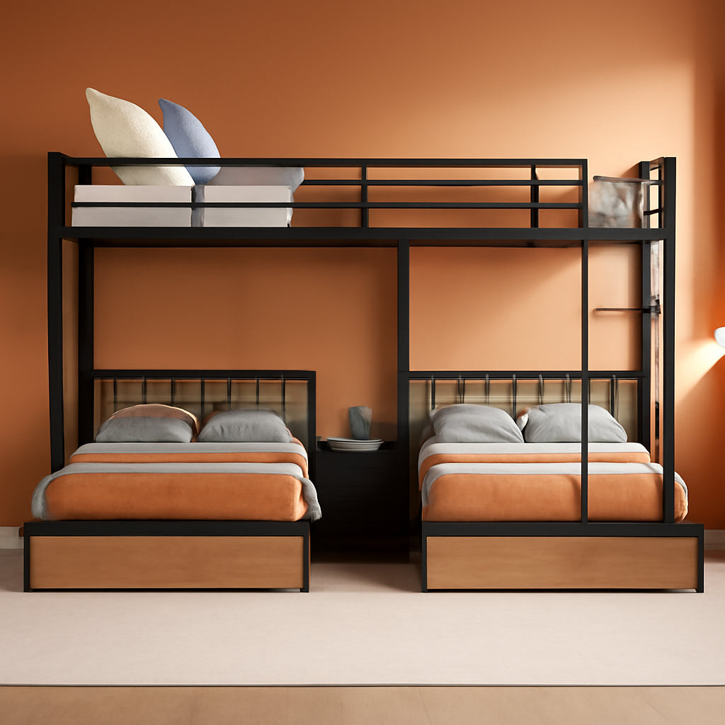 Black Metal Triple Bunk Bed With Drawers Full Over Twin Bunk Beds