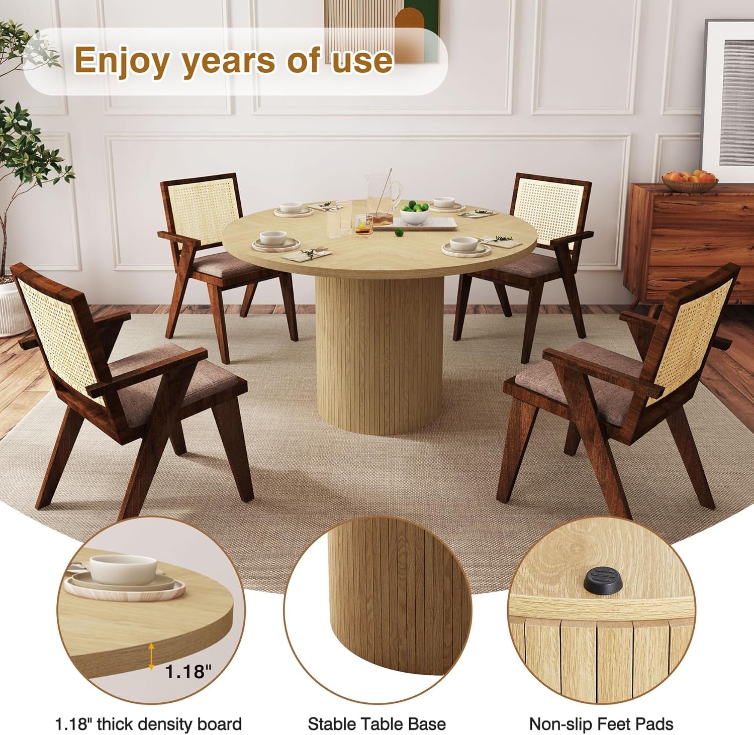 Round Dining Table For 4 47 Inch Modern Farmhouse Natural