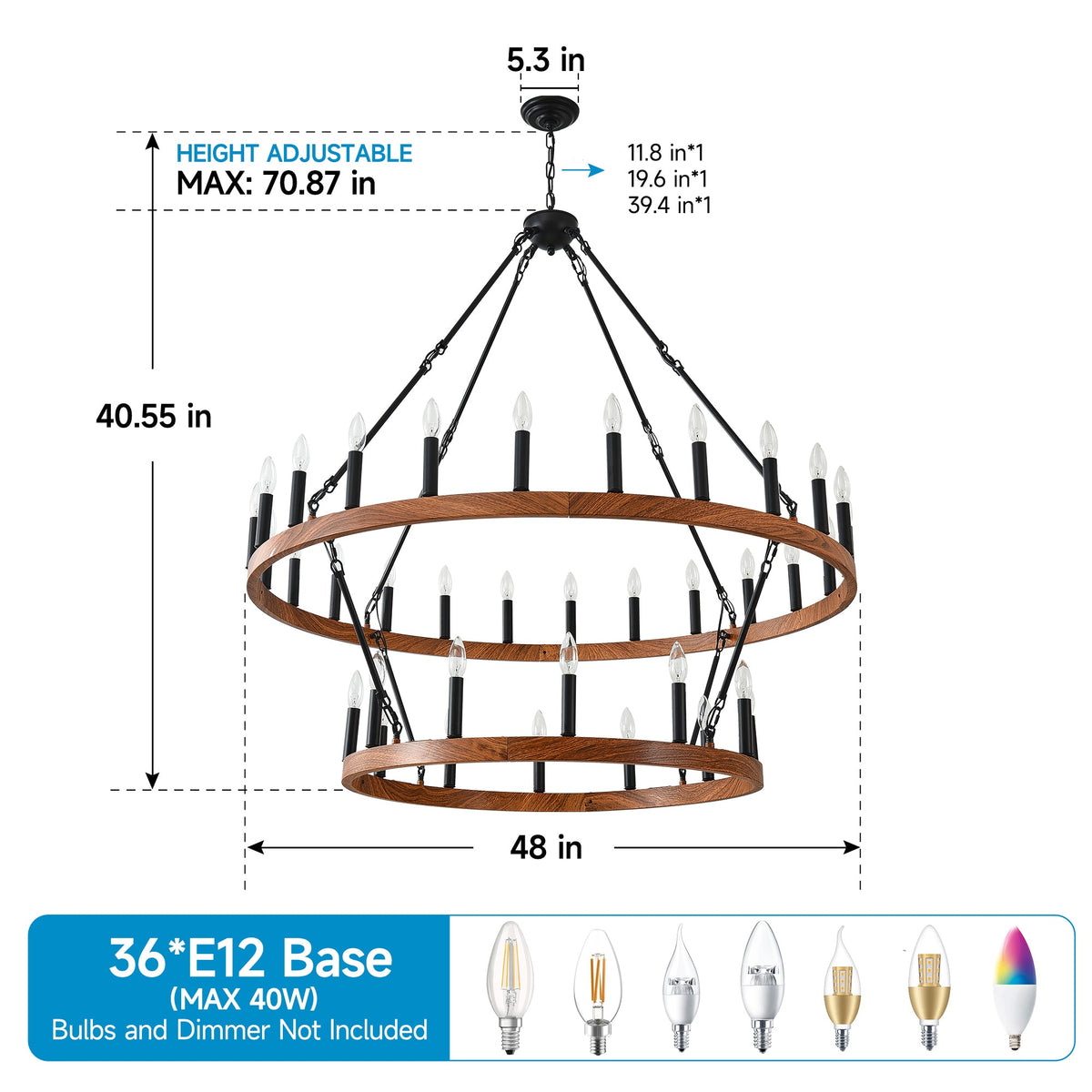 47.24 Inch Large Wagon Wheel Chandelier
