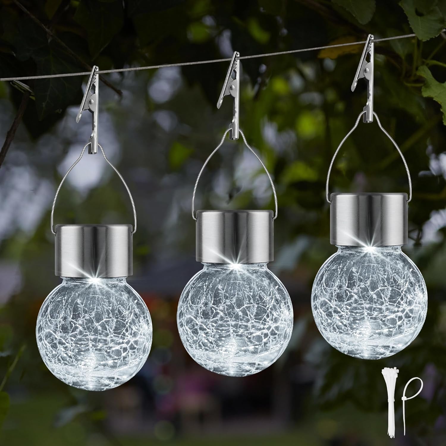 Solar Hanging Globe Lights Waterproof Cold White 24 Pack