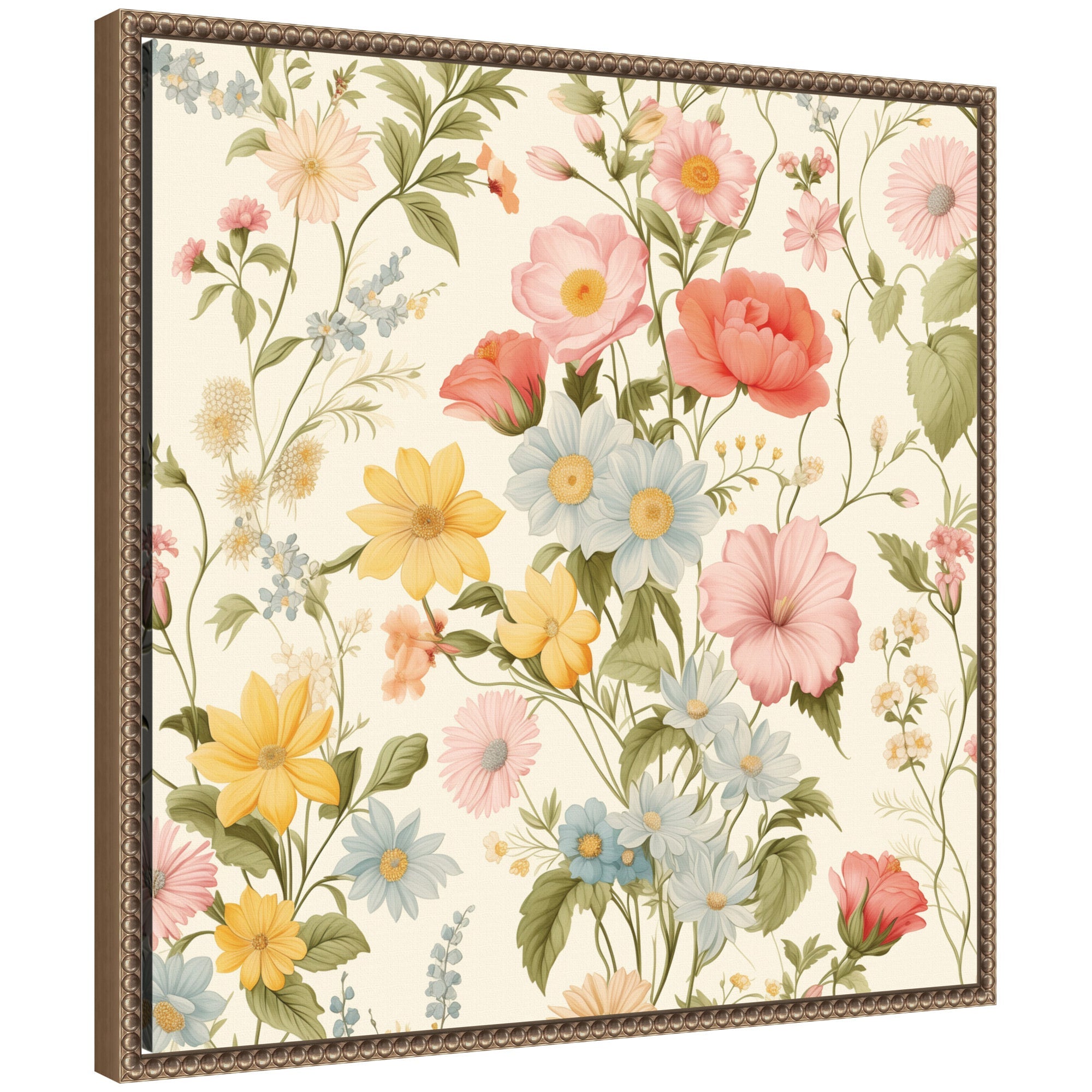 Cottage Core Vintage Summer Floral Pattern by The Creative Bunch Studio Framed Canvas Wall Art Print
