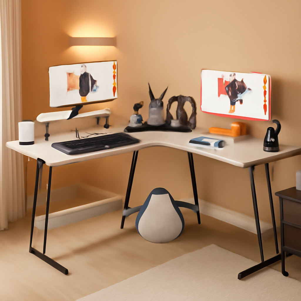 L Shaped Gaming Desk 51 Inch Monitor Riser Classical White