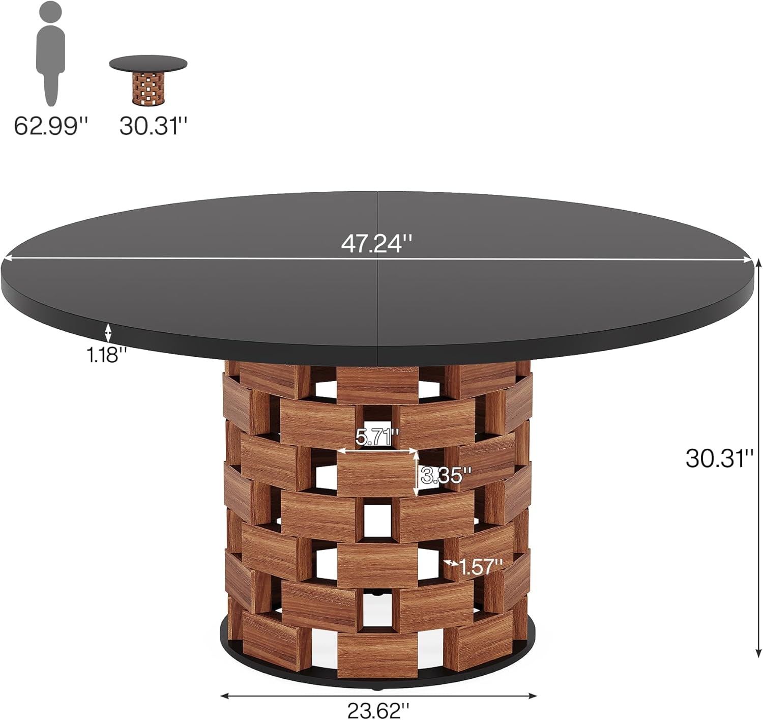 Round 47 Inch Dining Table Black Tabletop Farmhouse Base