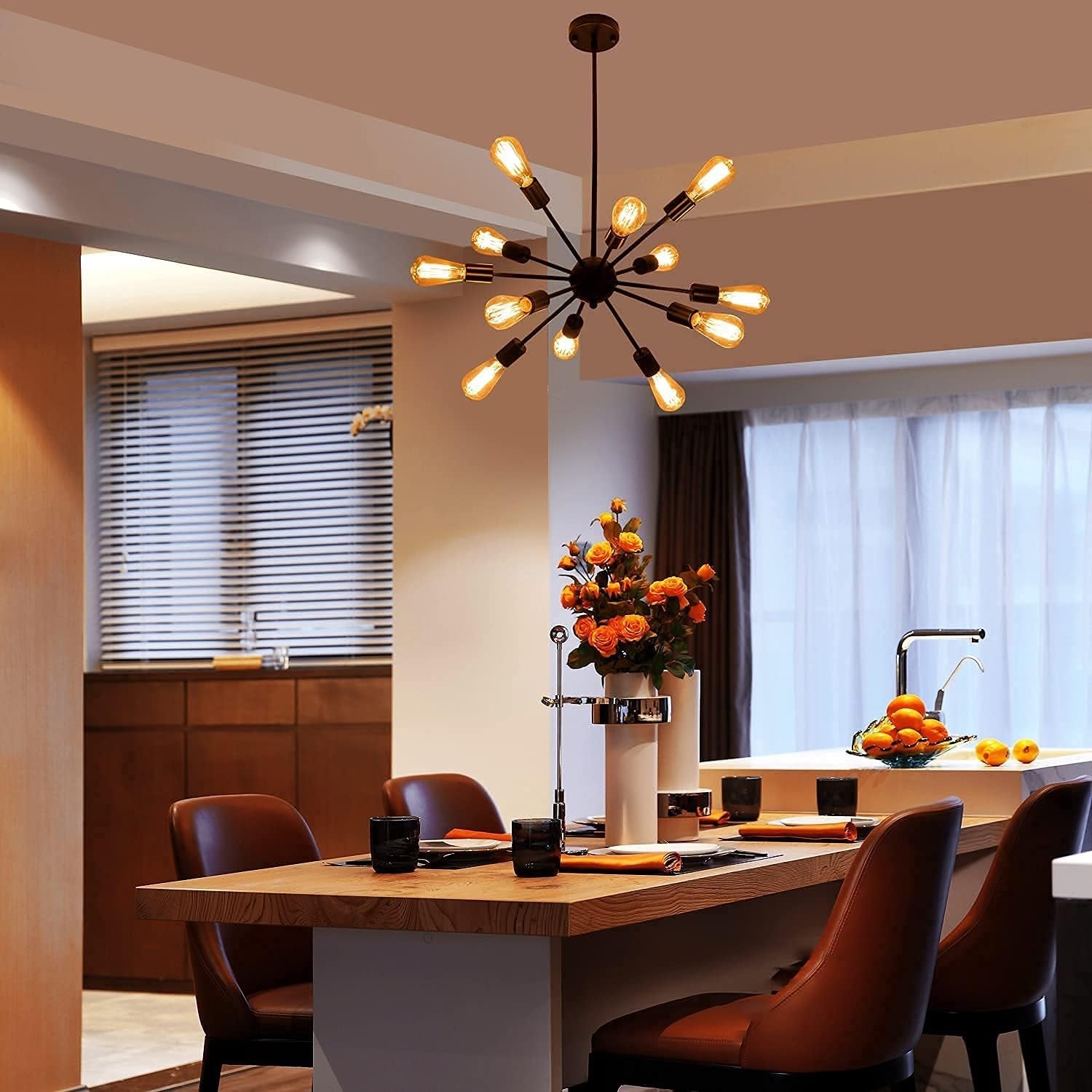 Black 12 Light Sputnik Chandelier Modern Farmhouse Pendant-1