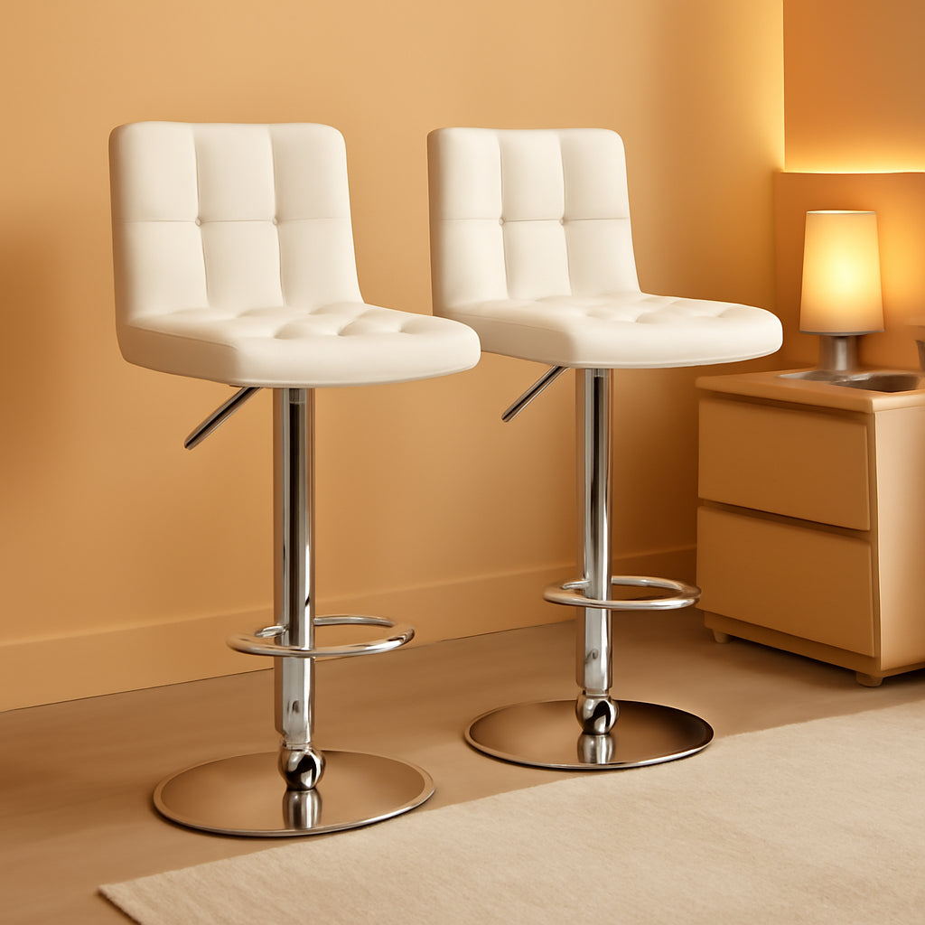 White Bar Stools Set Of 2 Armless Adjustable Swivel