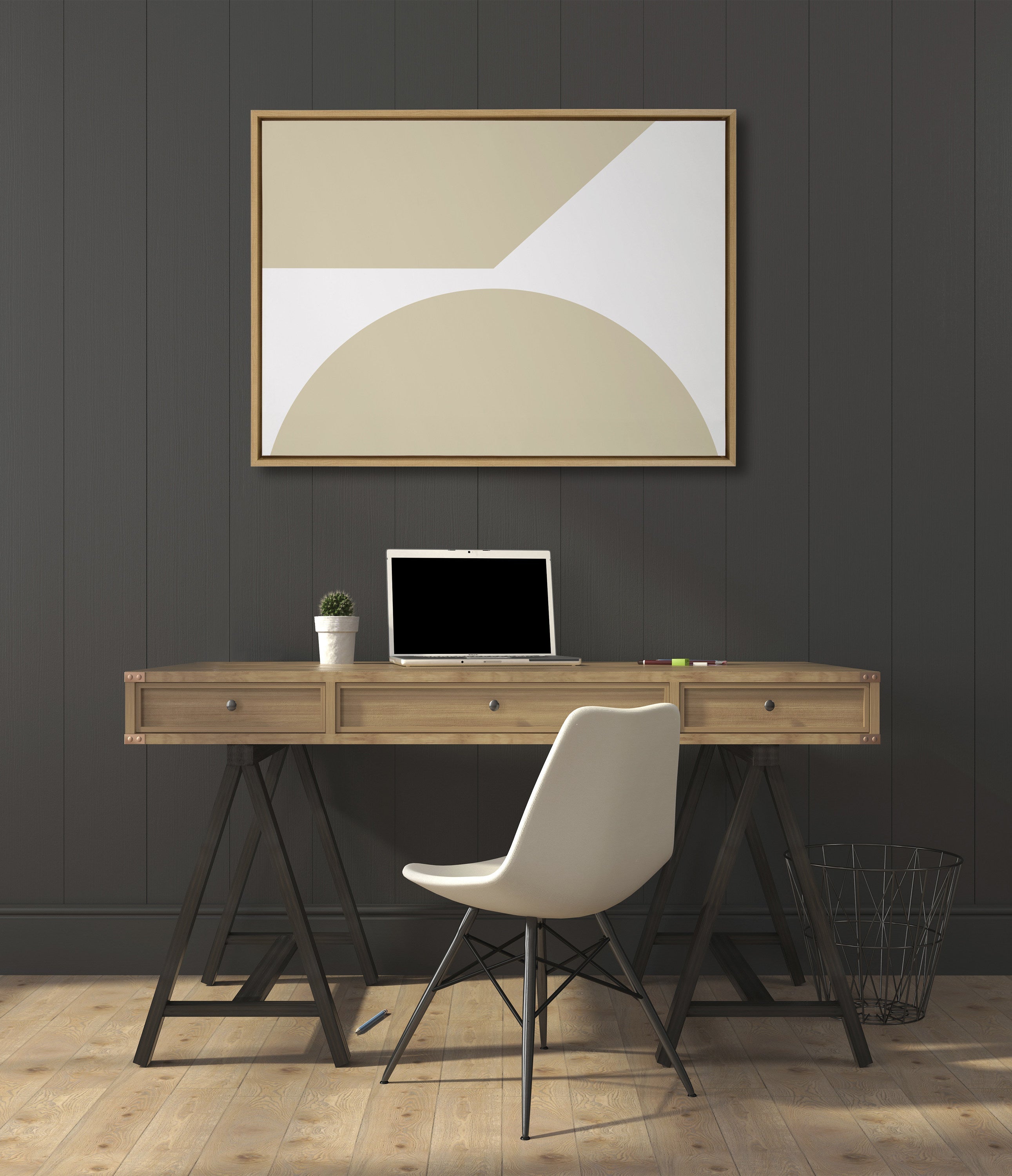 Sylvie Minimal Max Mod I Soft Neutral Framed Canvas by The Creative Bunch Studio