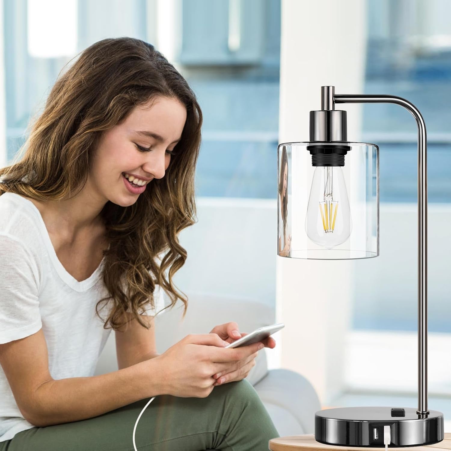 Industrial Table Lamps Black Nickel Touch Control Dimmable