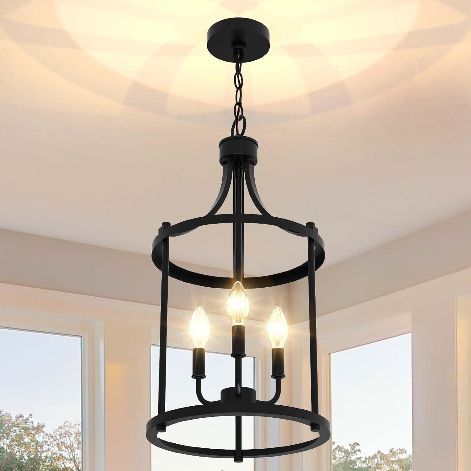 Three Light Farmhouse Black Chandelier Pendant Light-0