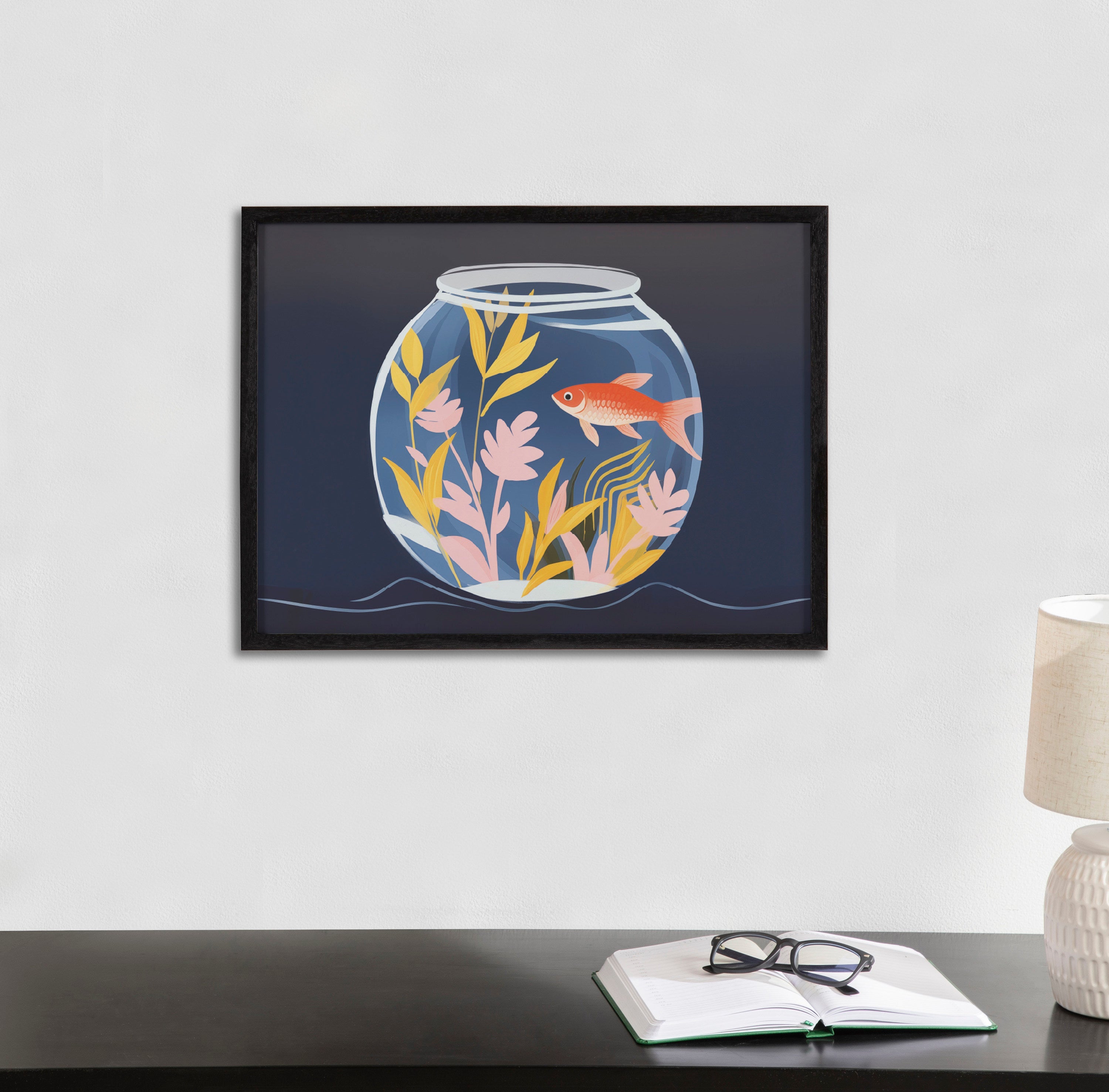 Gallery Pet Goldfish Cute Botanicals Fish Tank Print by The Creative Bunch Studio