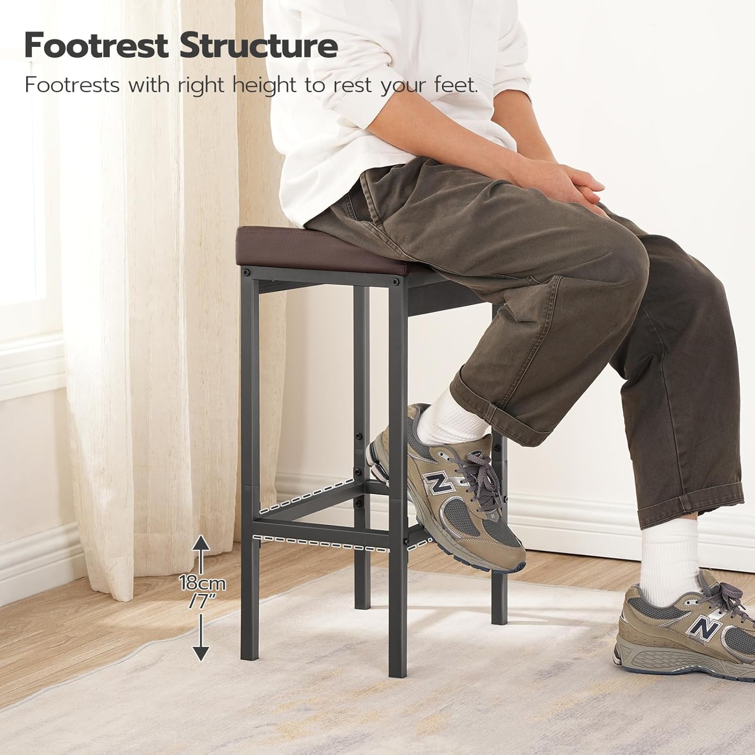 Bar Stools Set Of 2 24.8 Inch Height Black PU Upholstered