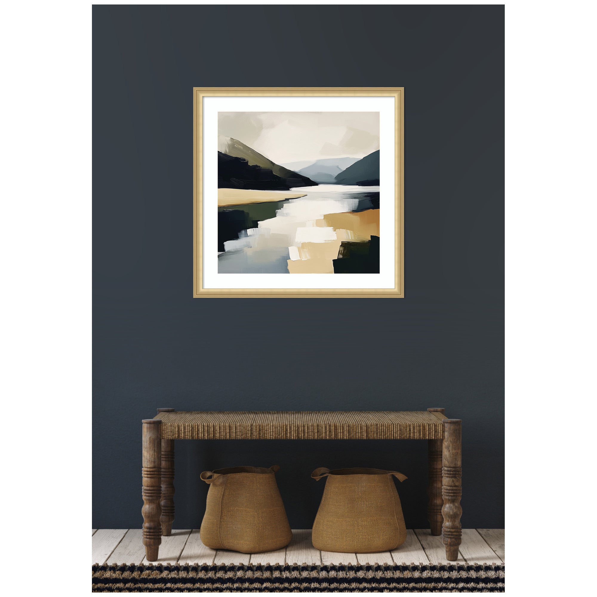 Framed Art Mountain Lake Modern Abstract Landscape by The Creative Bunch Studio