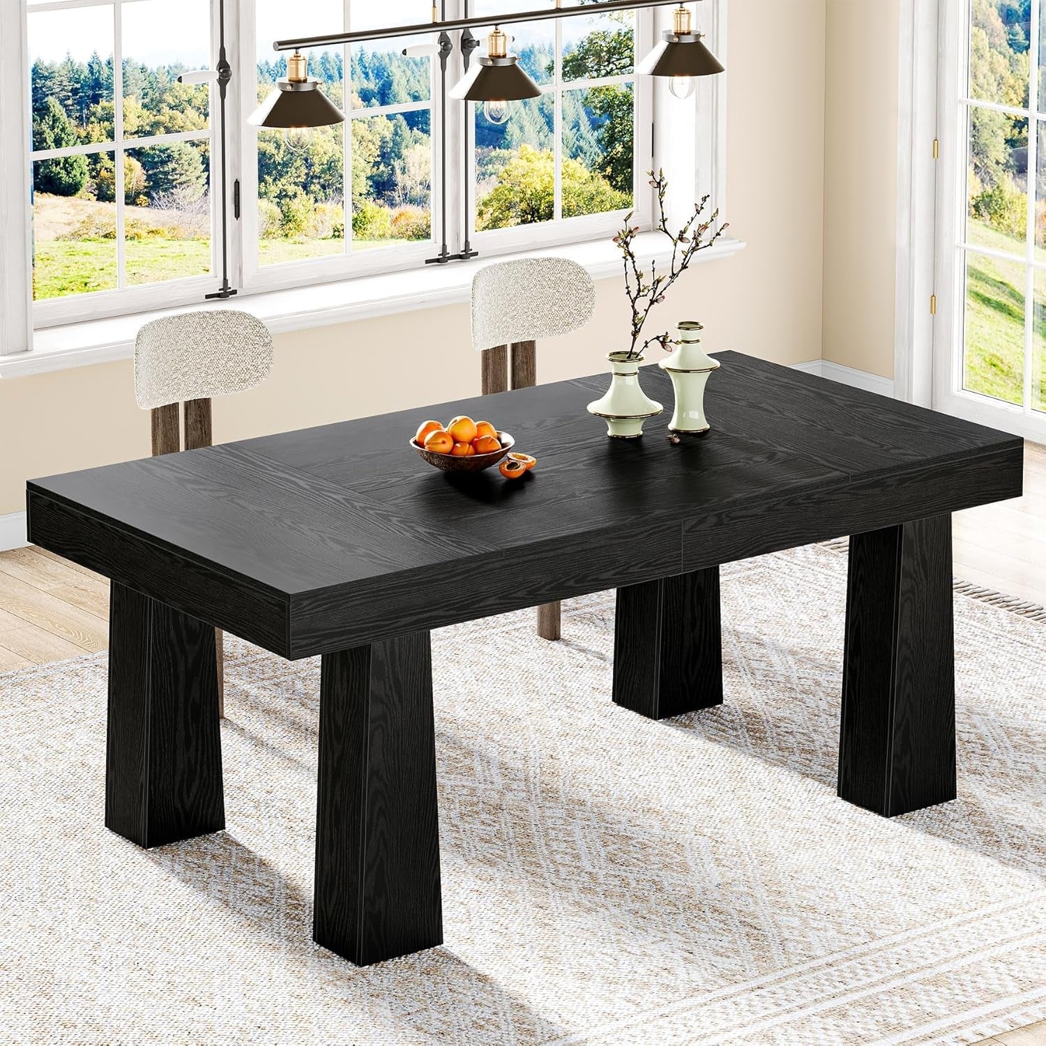 63 Inch Black Rectangular Dining Table With Heavy Duty Legs