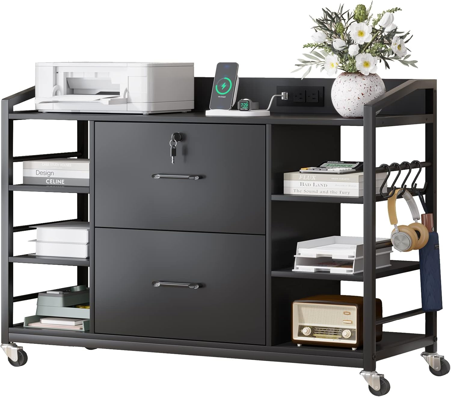 44 Inch 2 Drawer File Cabinet For Home Office Black