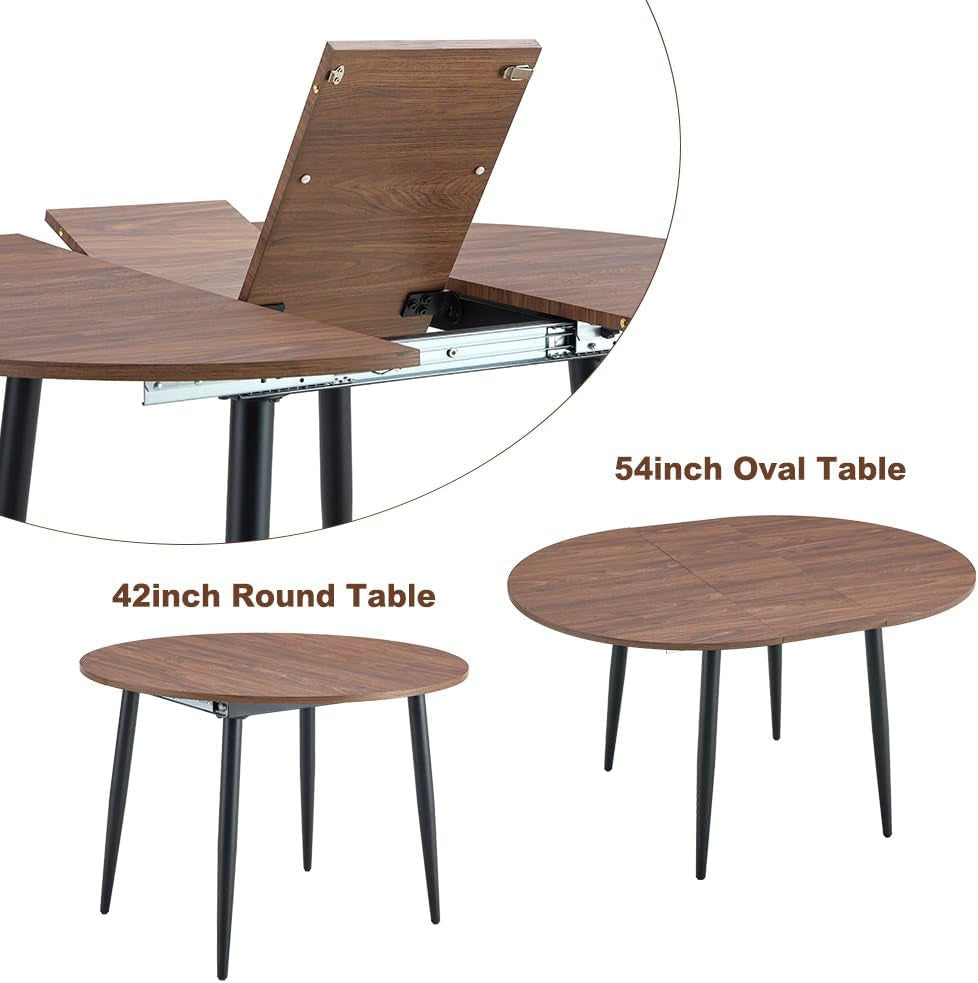 Walnut Extendable Dining Table Set Six Chairs Upholstered