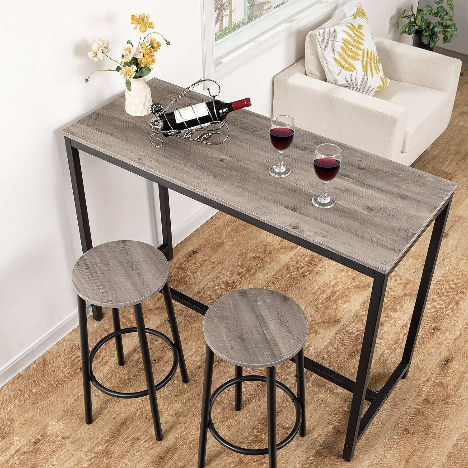 Greige Bar Stools Set Of 2 11.8 Inch Square Seats With Footrest