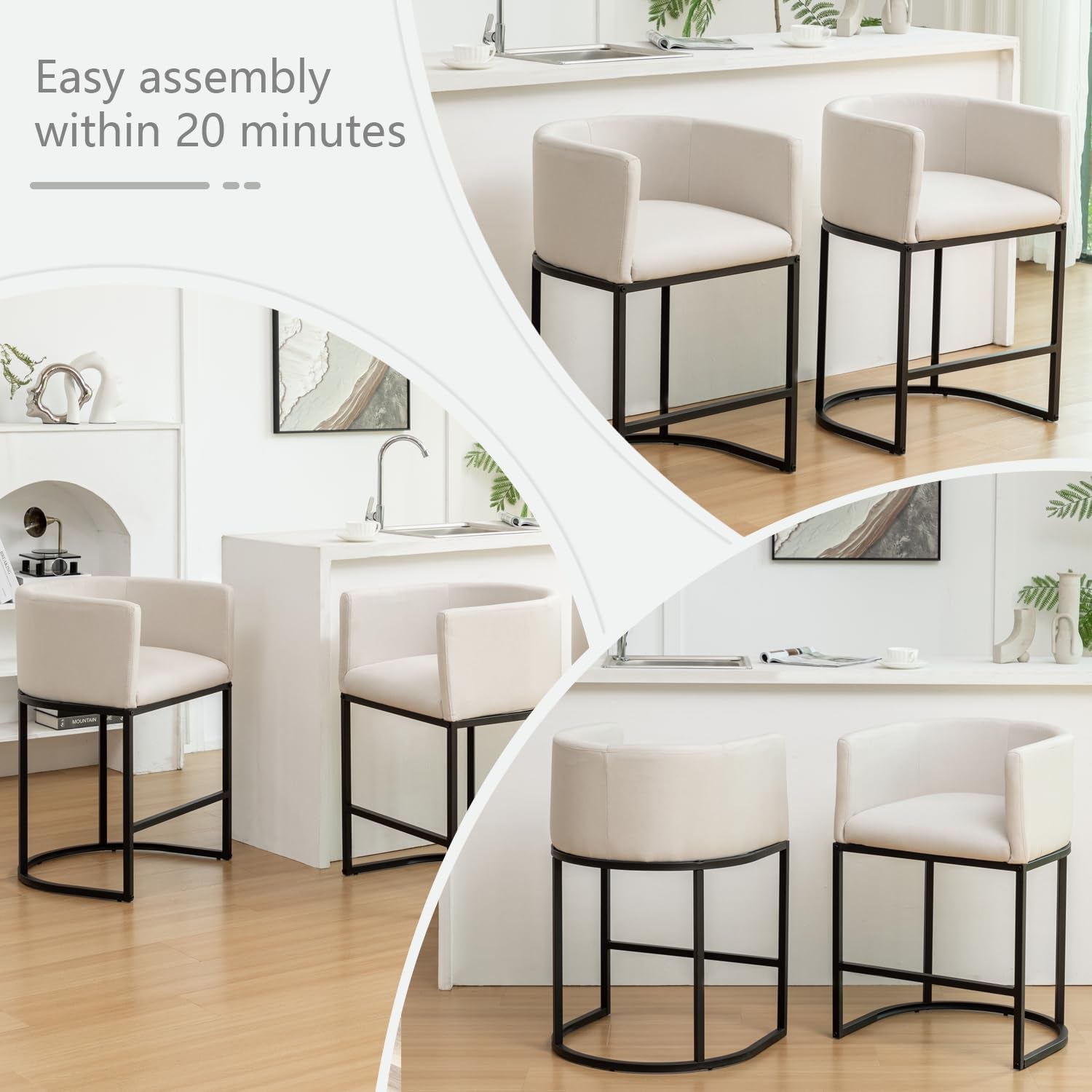 Modern Barrel Counter Height Bar Stools Set of Four