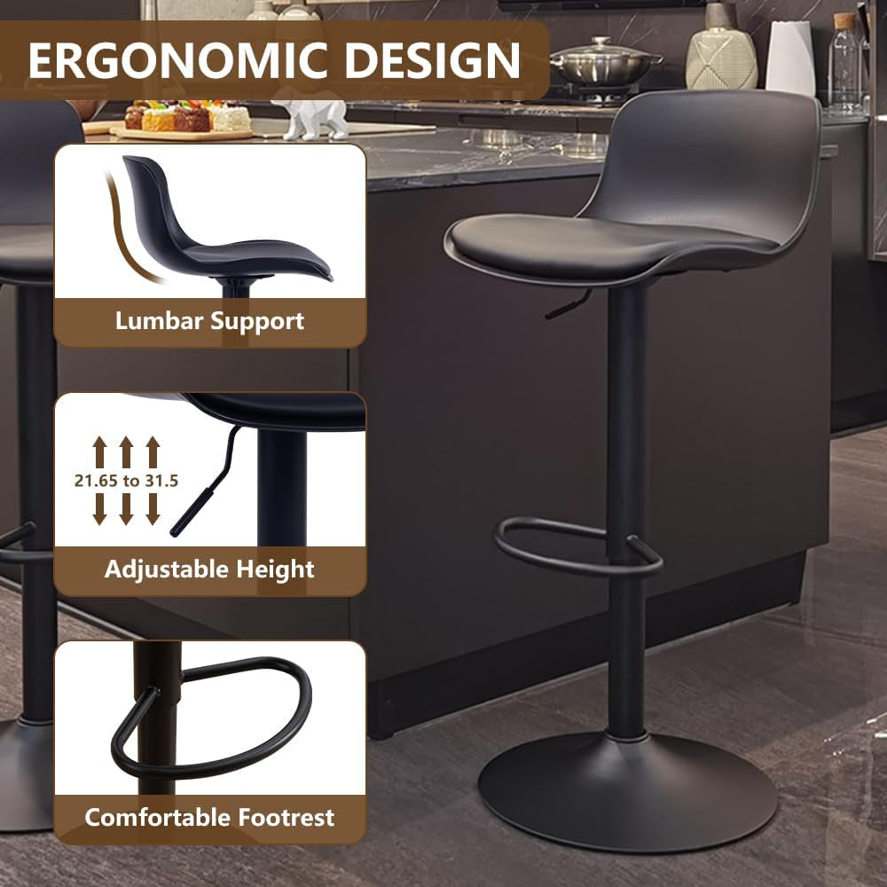 Adjustable Black Bar Stools Set of Two Modern