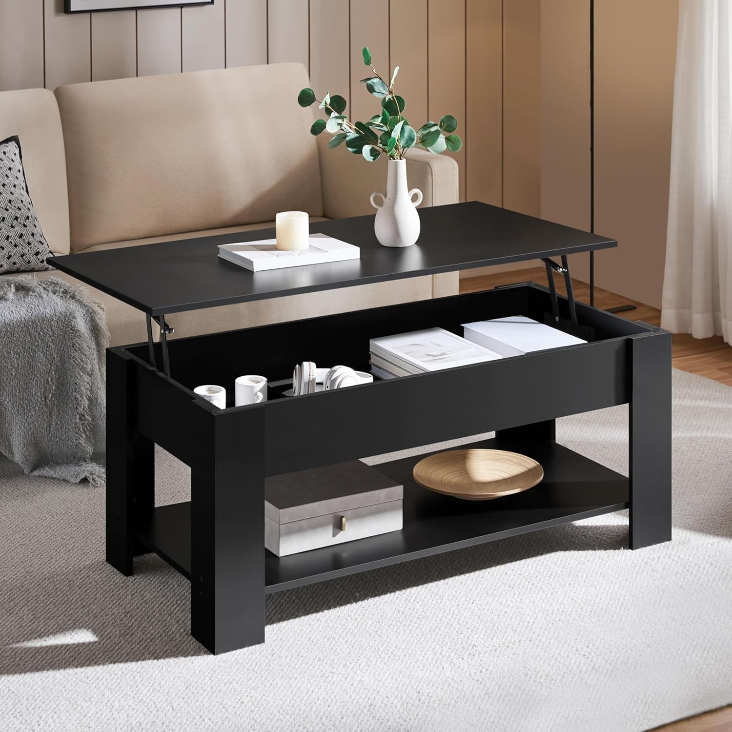 Lift Top Coffee Table With Hidden Compartment 47.5 Inch