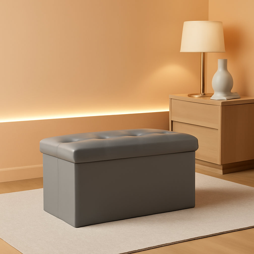 Storage Ottoman Bench 30 Inch Gray Removable Divider