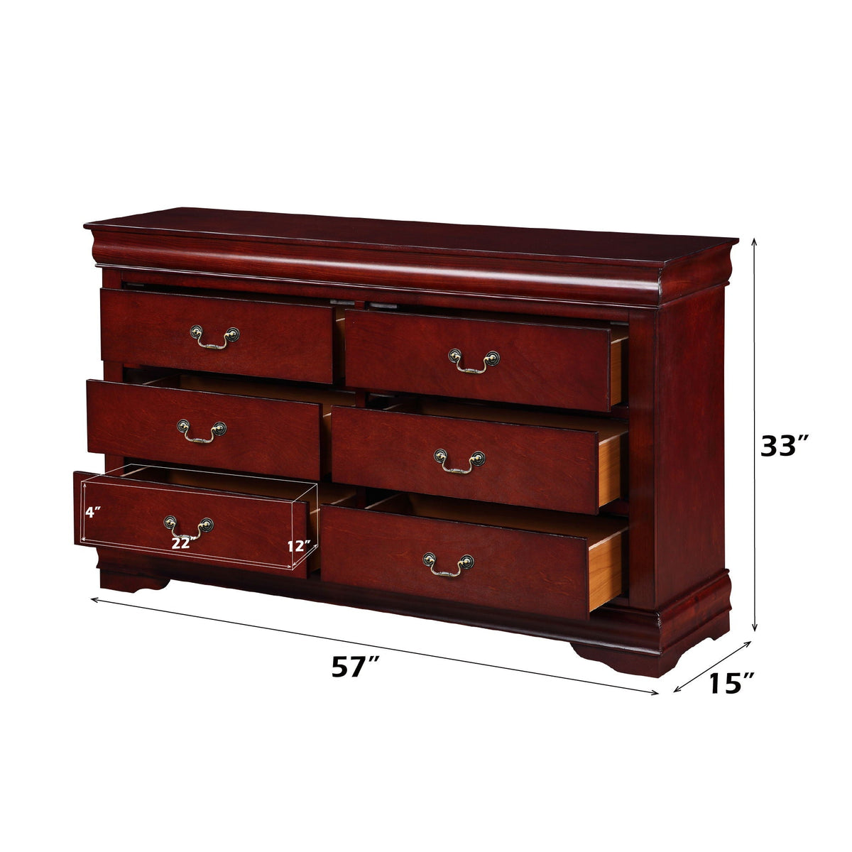 Louis Philippe Bedroom Dresser with Sleek Design - Dark Brown or Dark Gray