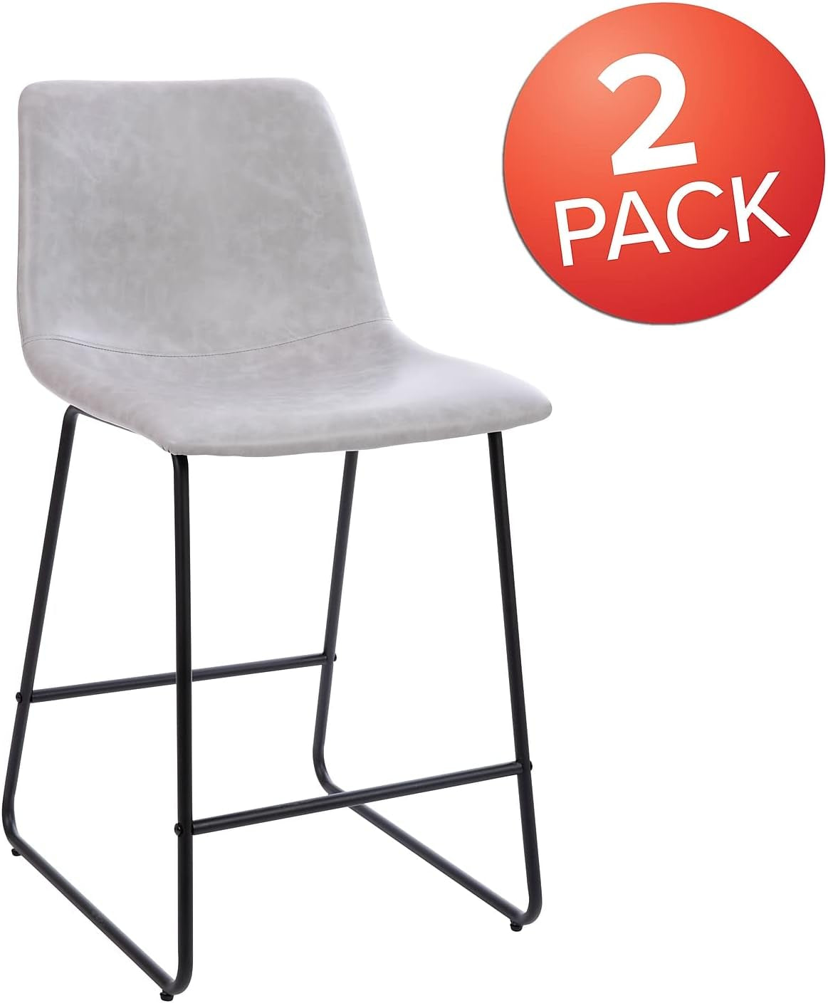 Reagan 24 Inch LeatherSoft Counter Height Bar Stools Set Of 2 Light Gray