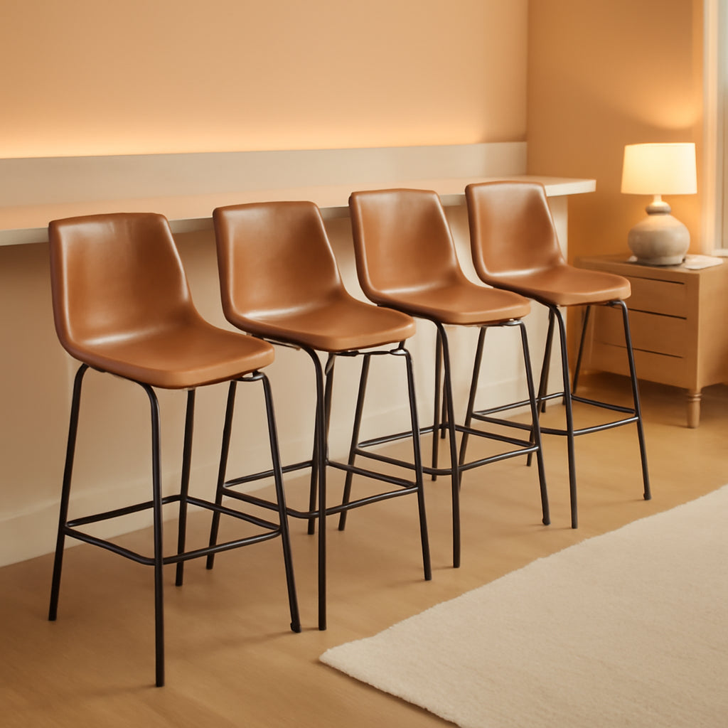 Bar Stools Set Of 4 26 Inch Brown PU Leather Counter Height