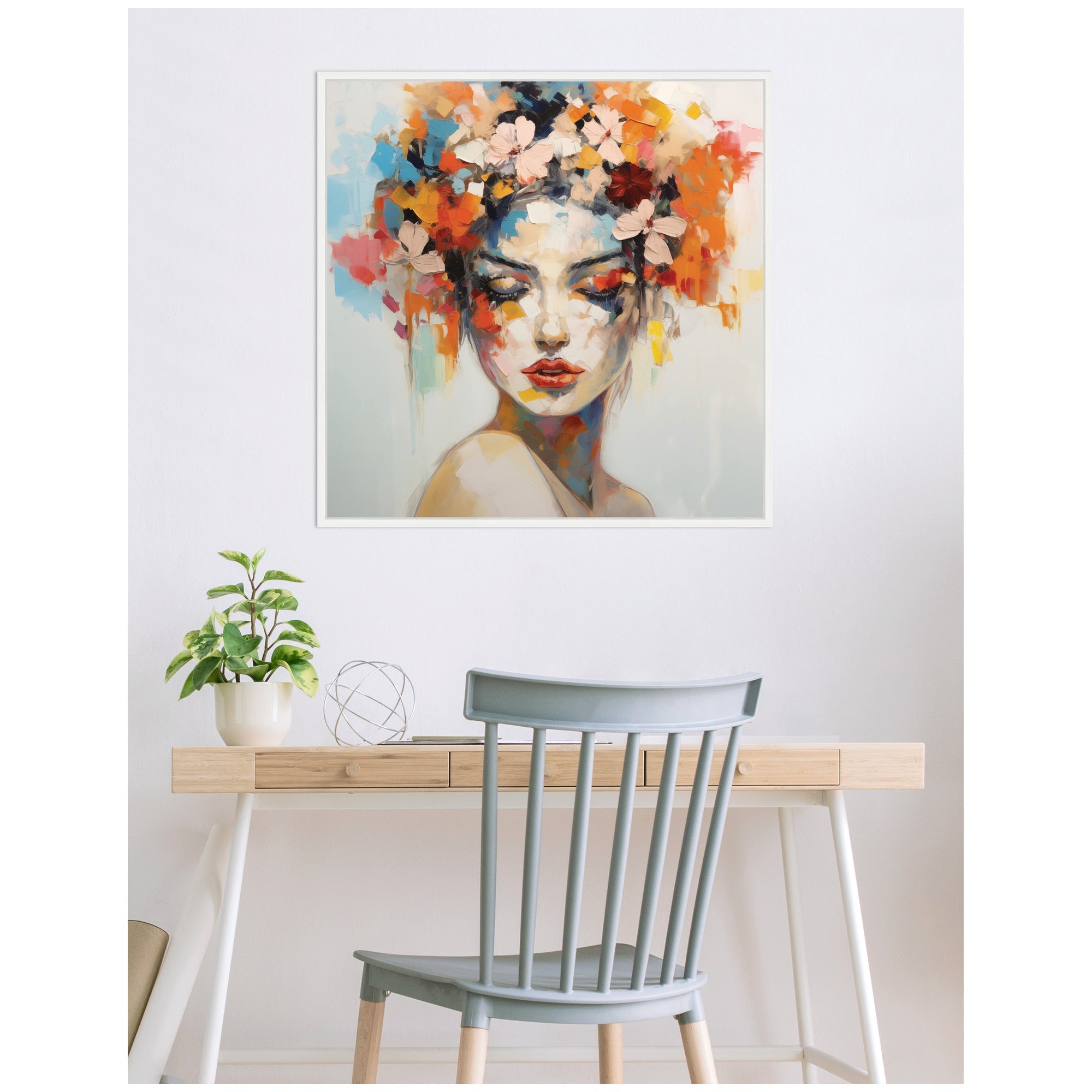 Sylvie Female Figure Colorful Flowers In Hair Framed Canvas by The Creative Bunch Studio