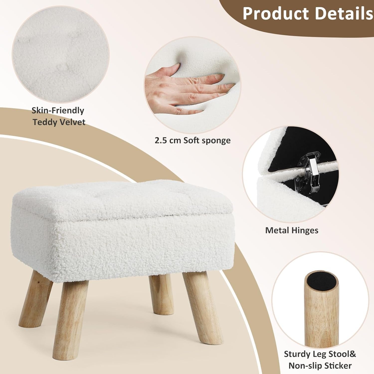 Cream Velvet Storage Ottoman With Extra Cushioning