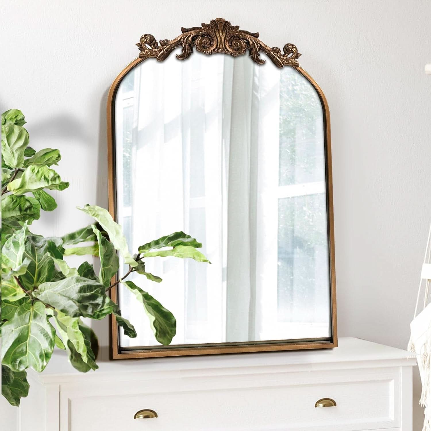 Antique Gold Baroque Arched Wall Mirror 19x27 Decor