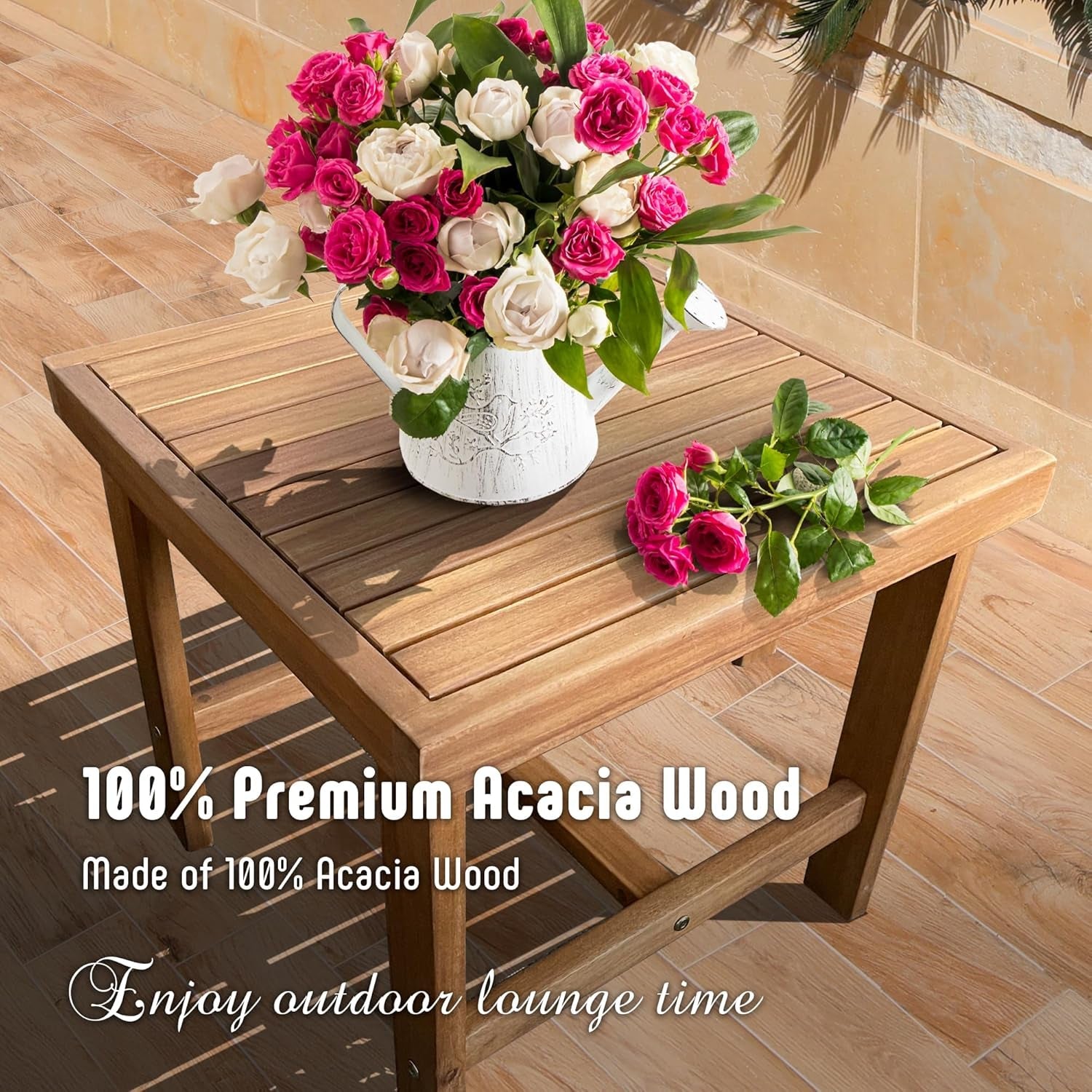 3 Piece Outdoor Patio Furniture Set Acacia Wood Cushioned Chairs And Coffee Table