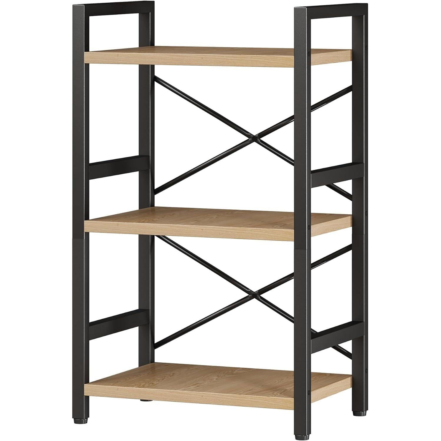 3 Tier Industrial Metal Bookcase Rustic Etagere Shelf Light Coffee