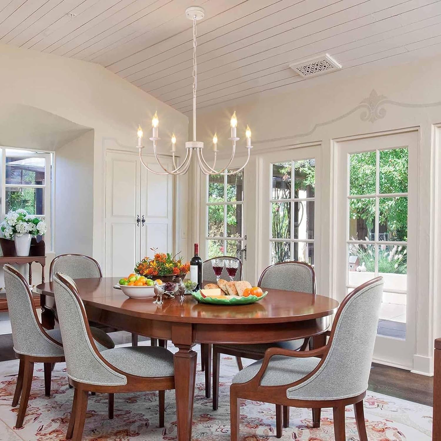 Six Light Antique White Farmhouse Chandelier Dining-1