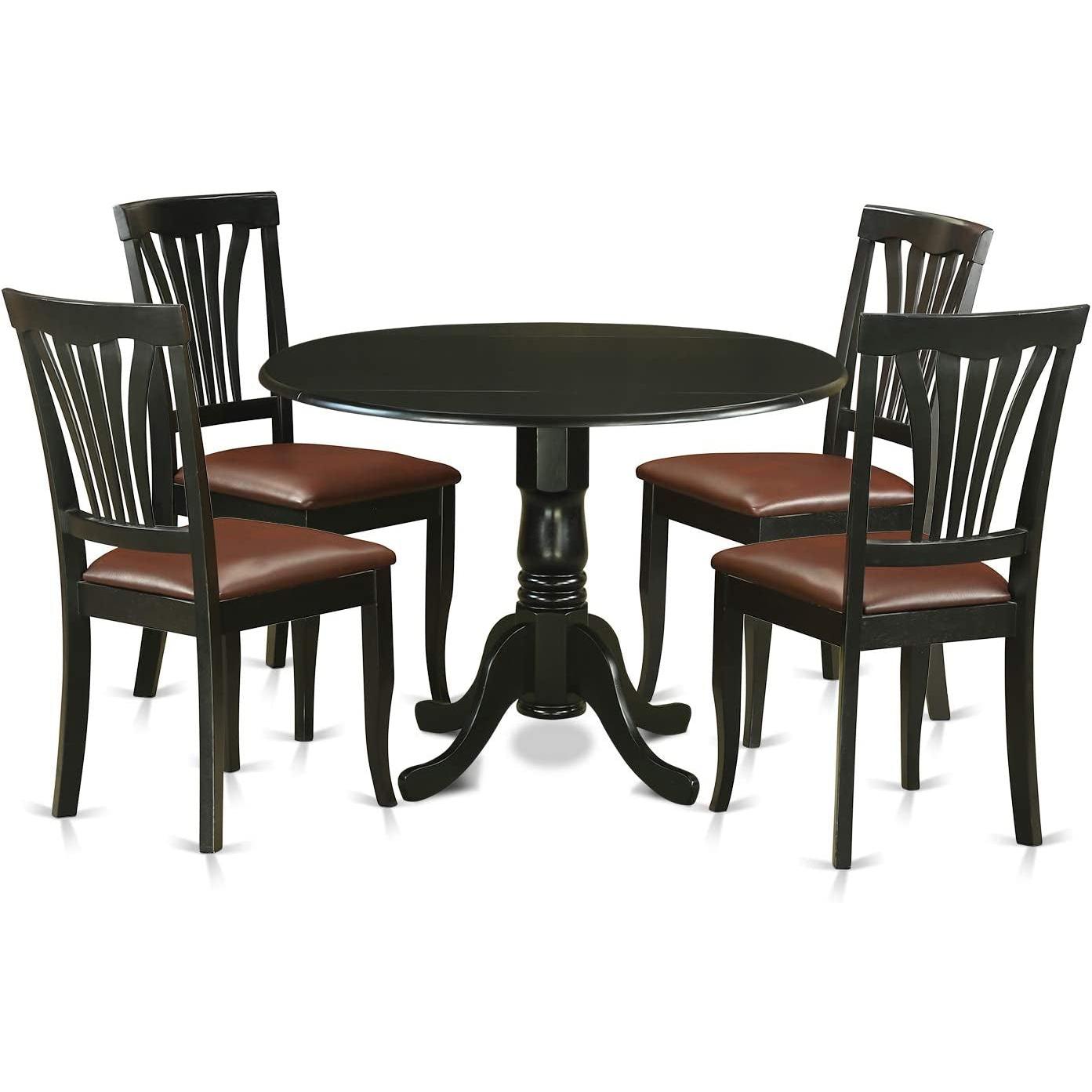 5-Piece Drop Leaf Dining Table Set Black Faux Leather