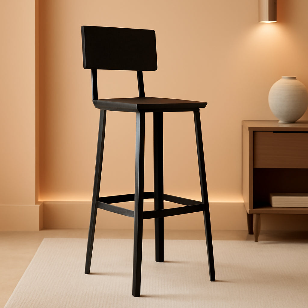 Industrial Tall Bar Stool Set Backrest Footrest Black