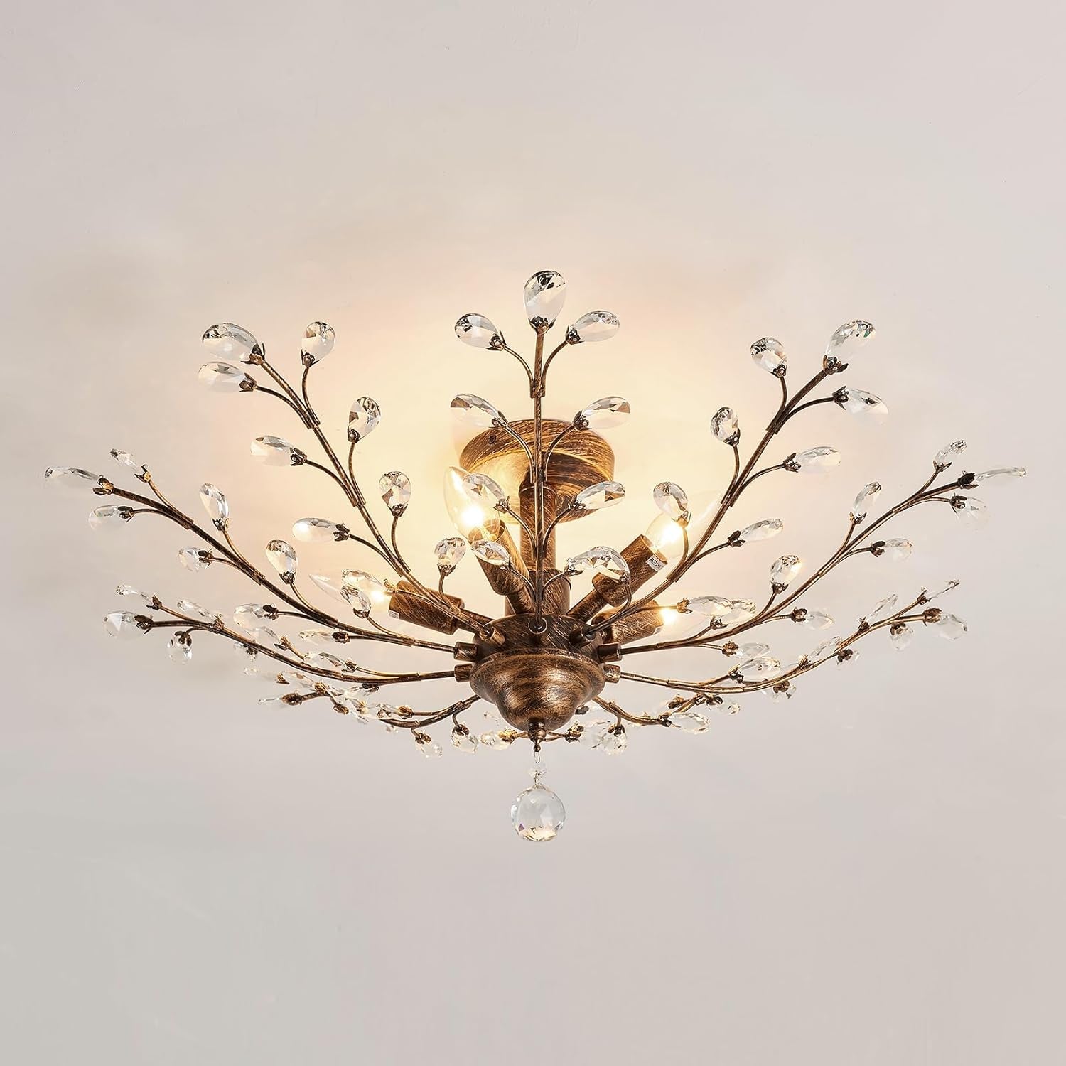 Five Light Vintage Crystal Chandelier Bronze Fixture-0