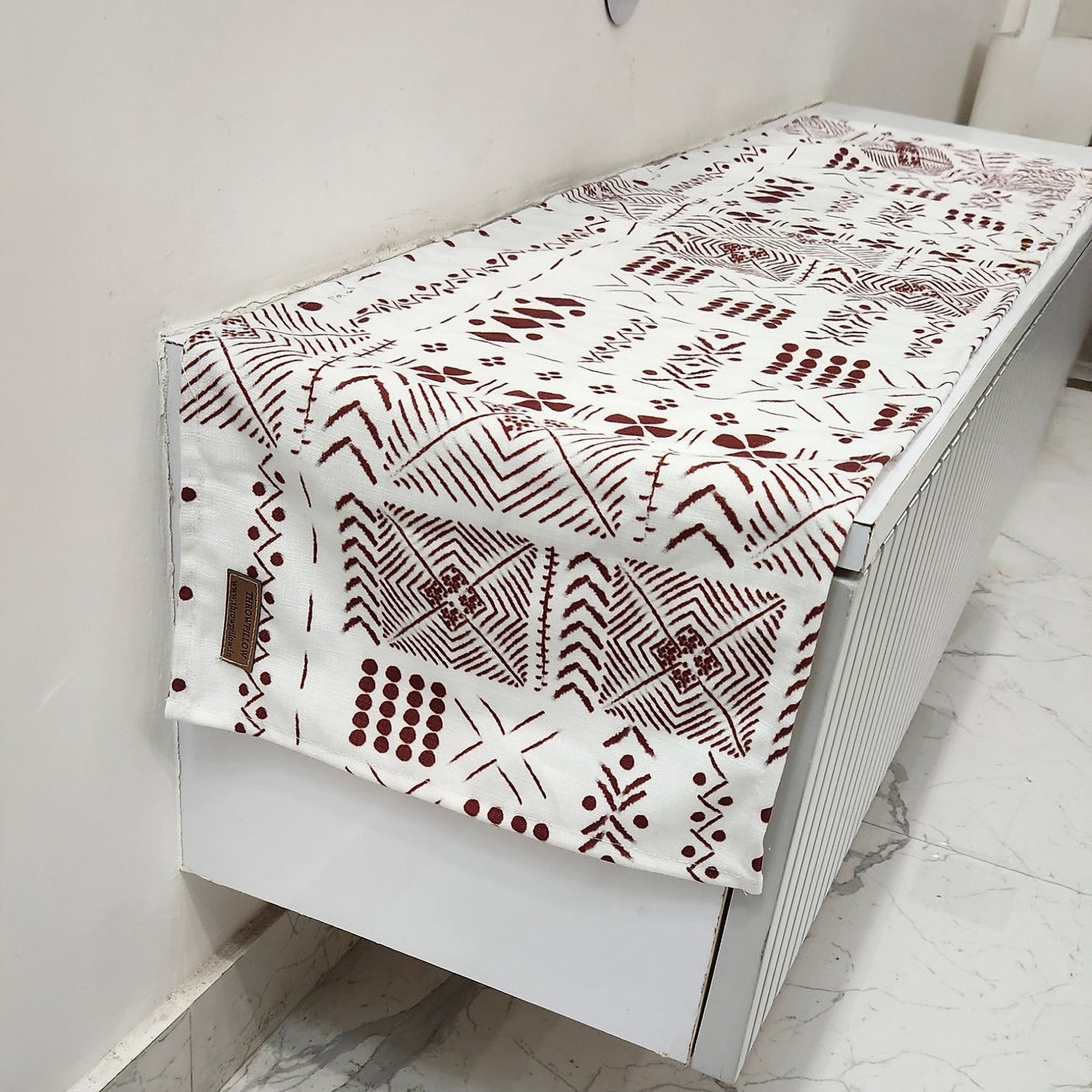 White & Maroon Tribal Table Runner | Organic Linen |  Bohemian Style | 92-305cm-2