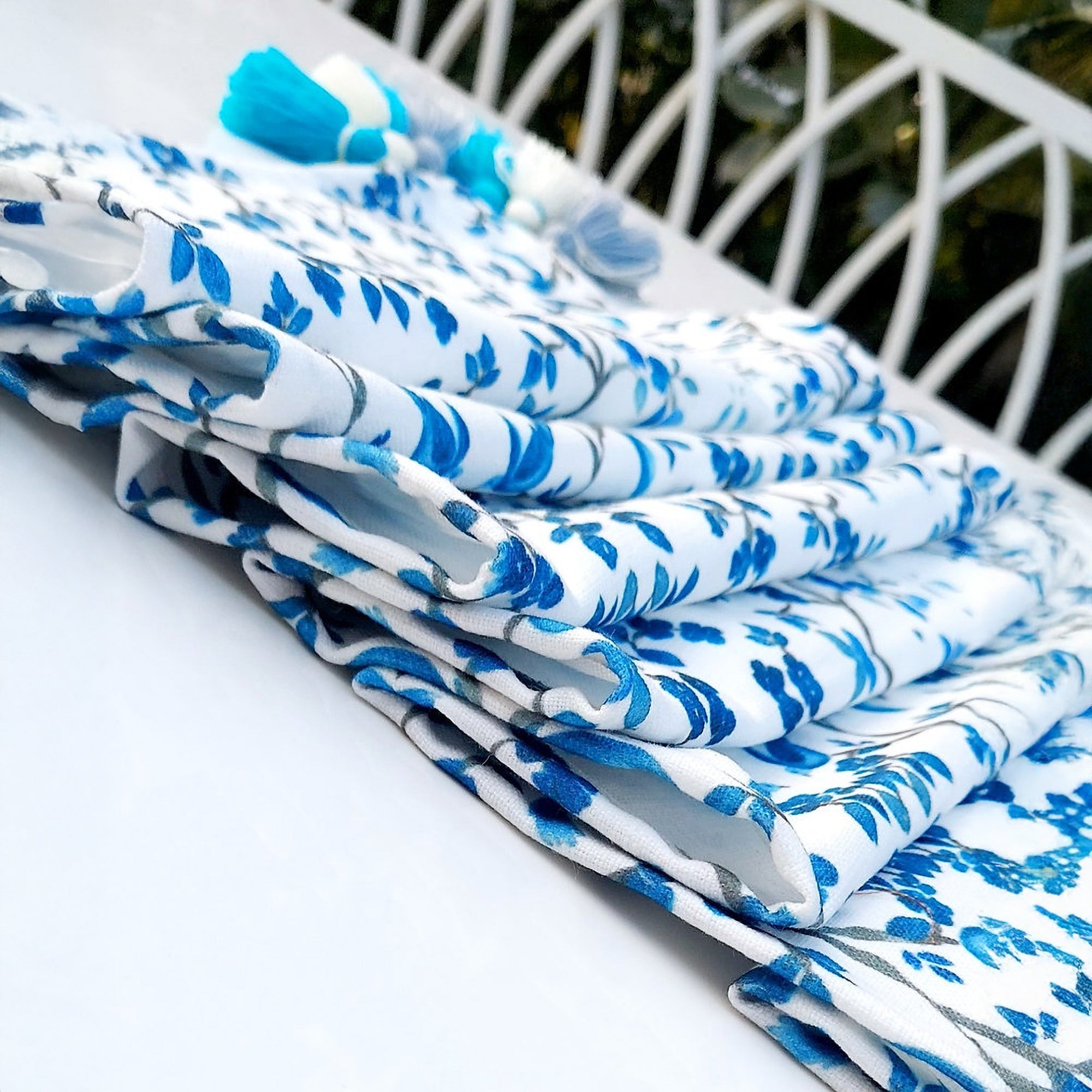 Blue Chinoiserie Table Runner | Linen | Tassels | 92-305cm-2