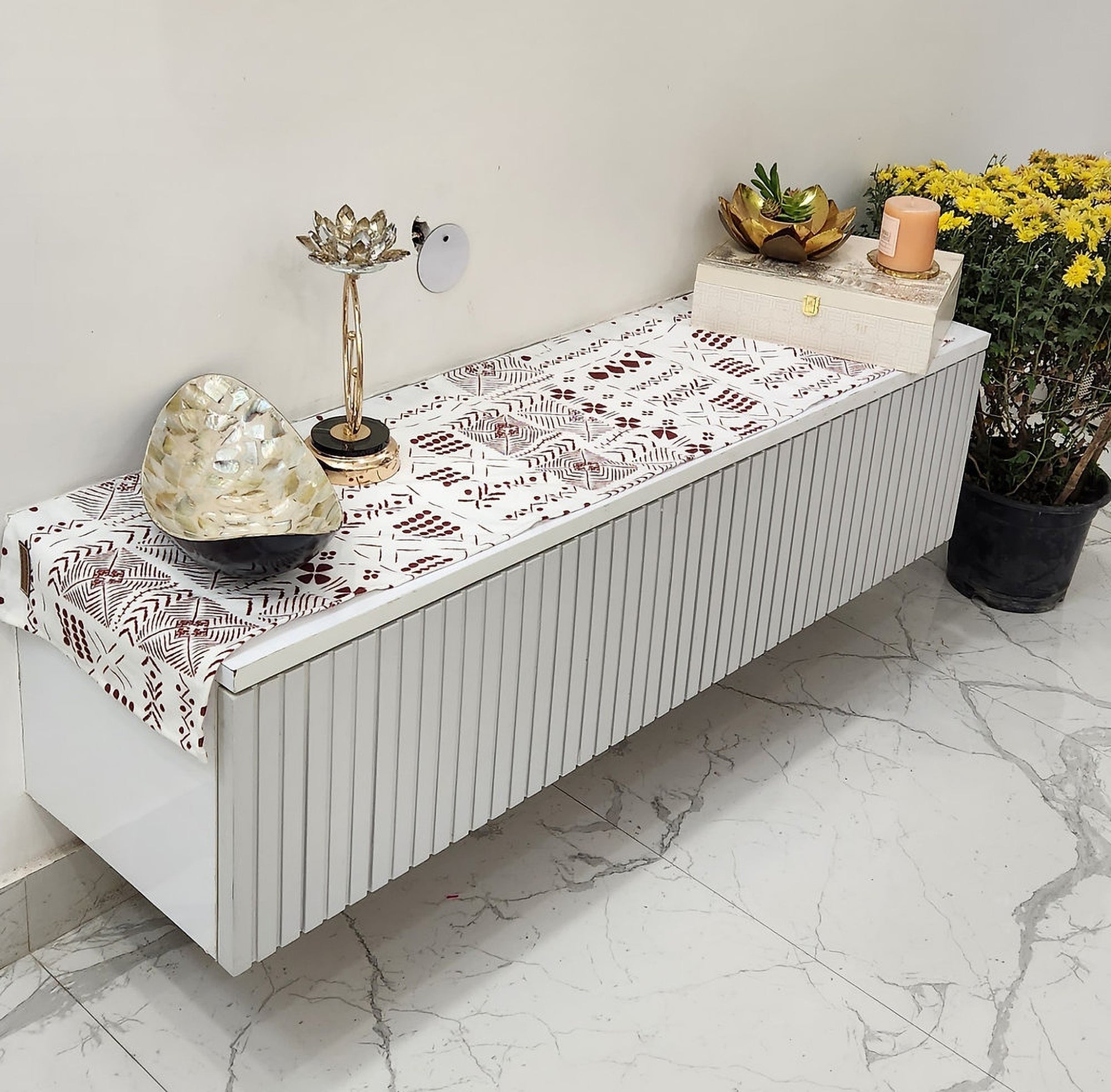 White & Maroon Tribal Table Runner | Organic Linen |  Bohemian Style | 92-305cm-4