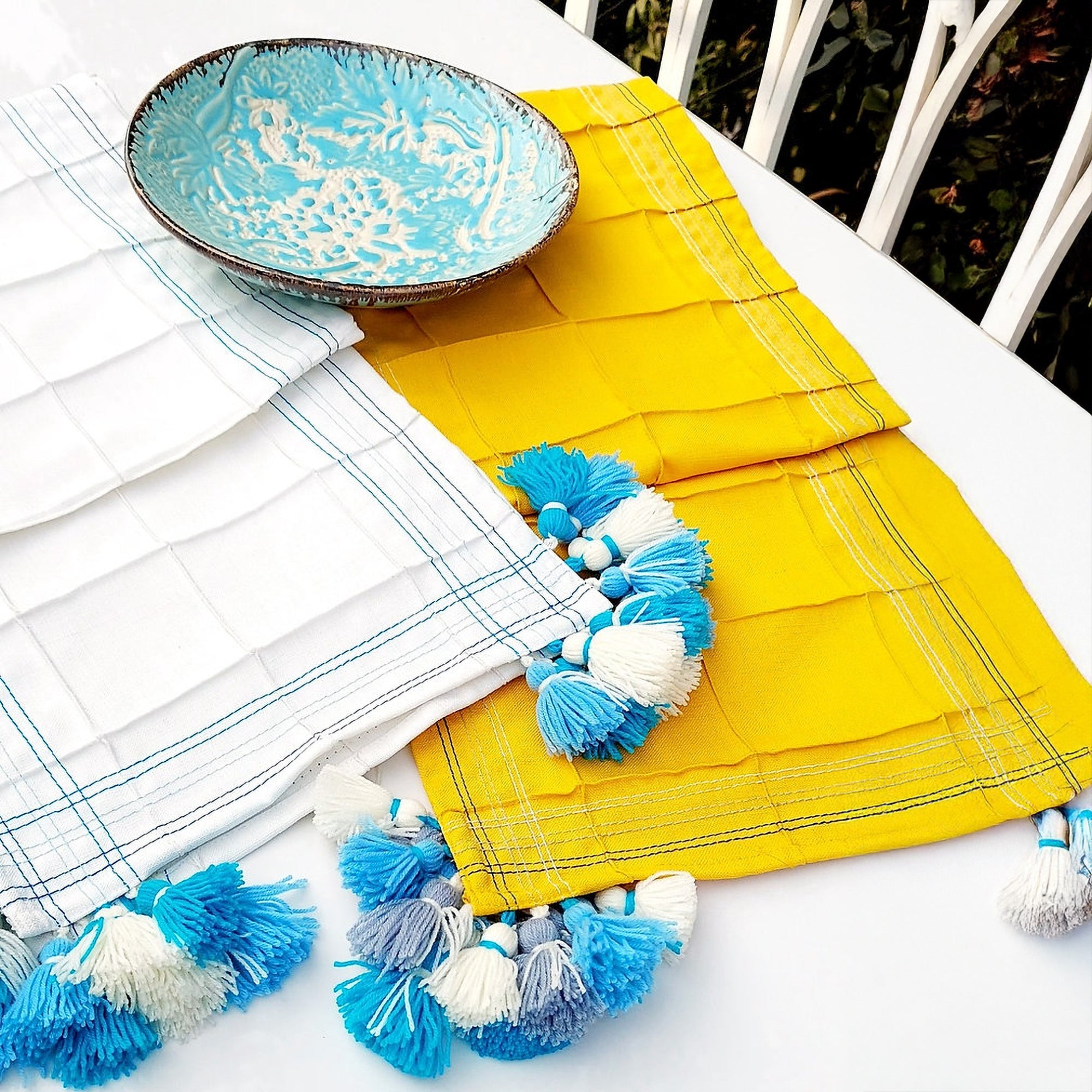 Mustard Yellow Pintuck Table Runner | Organic Linen | Tassel Trim | 92-305cm-4