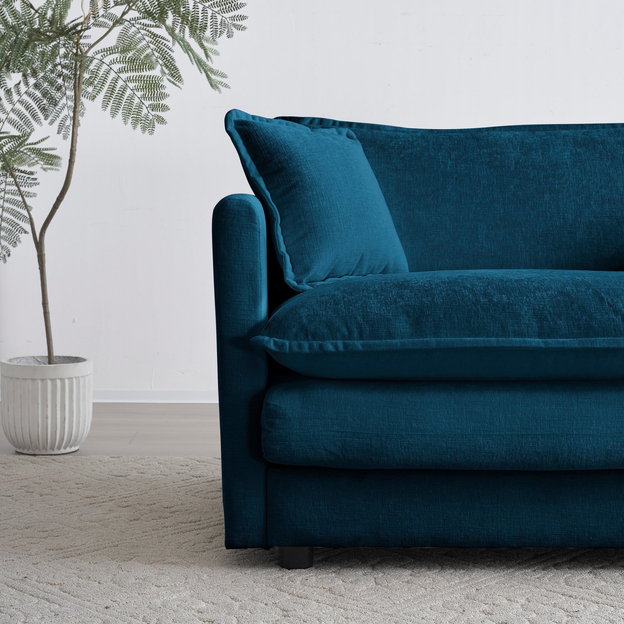 Accent Chair Set of 2, Blue Chenille Upholstered Armchairs