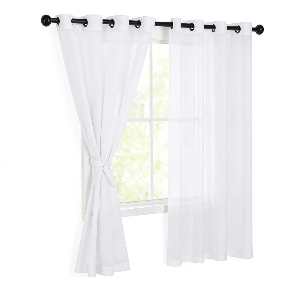 Hiasan White Sheer Curtains for Bedroom With Tiebacks, W52 X L63, 2 Soft Panels