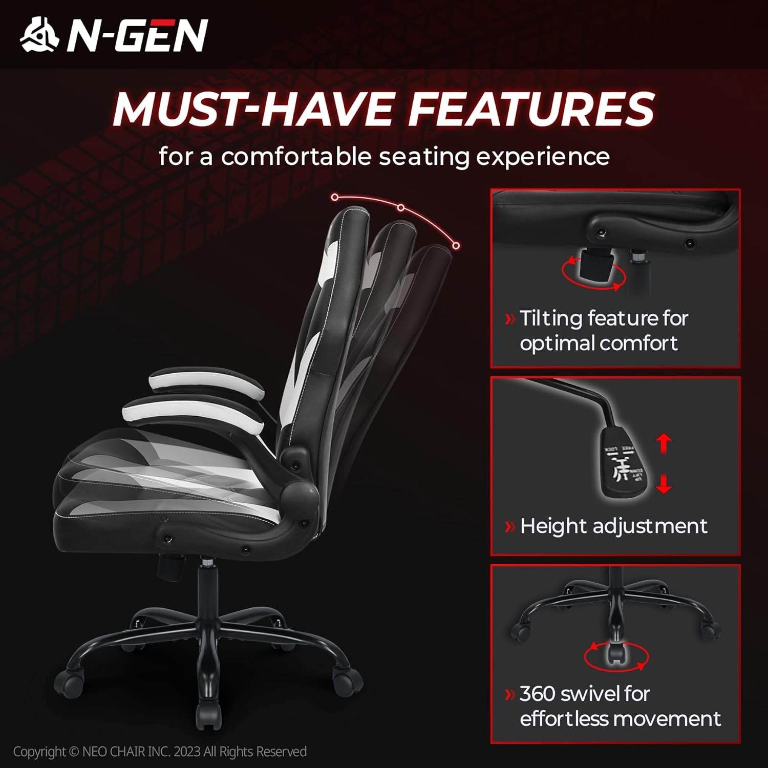 White Gaming Chair With Lumbar Support And Flip Up Arms